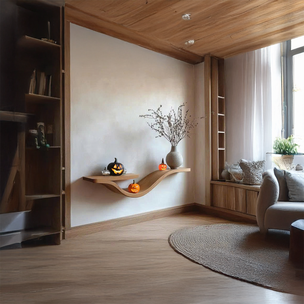 Mid Century Halloween Curved Shelf Bedroom