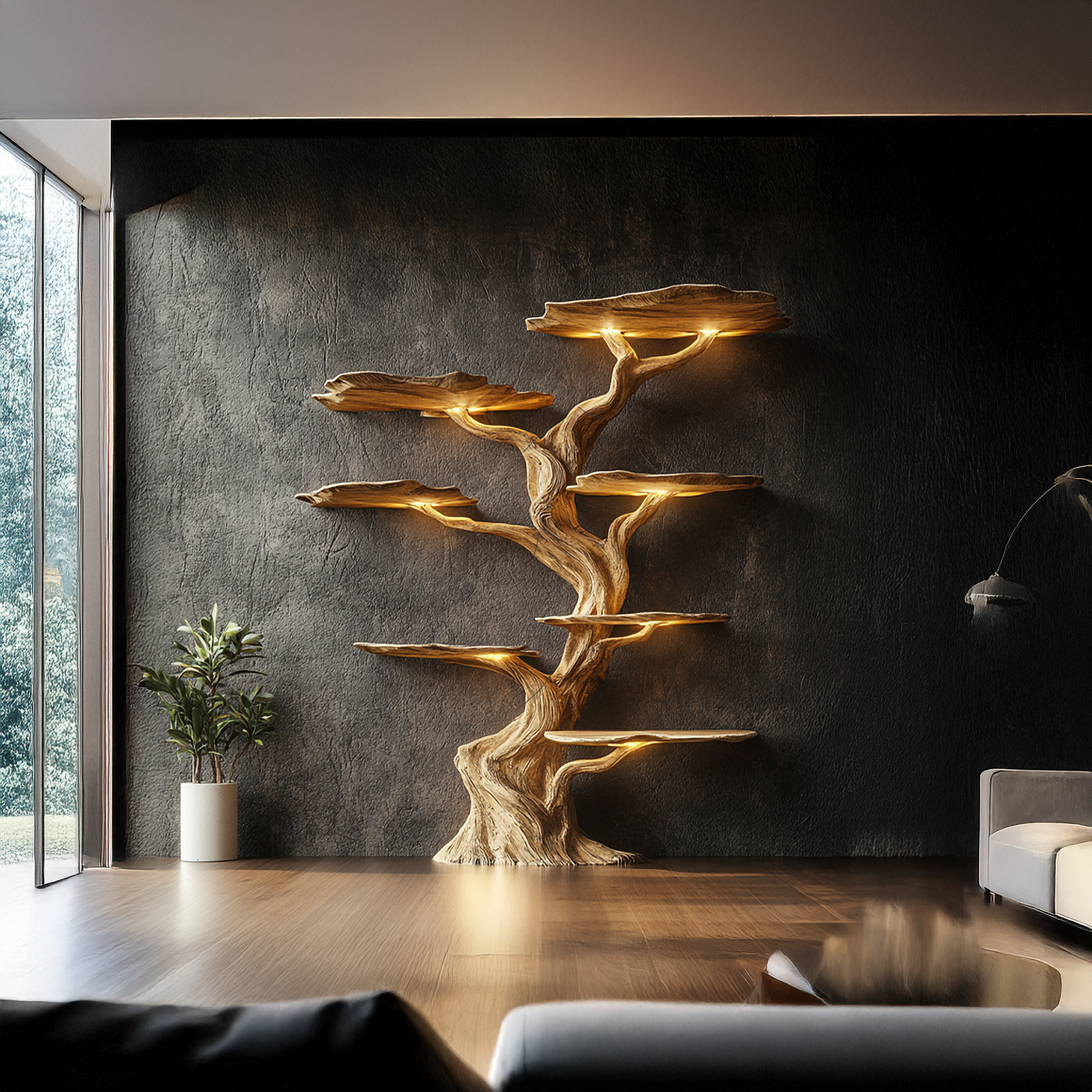 Modern Tree Bookshelf Wood Handmade Natural Gift