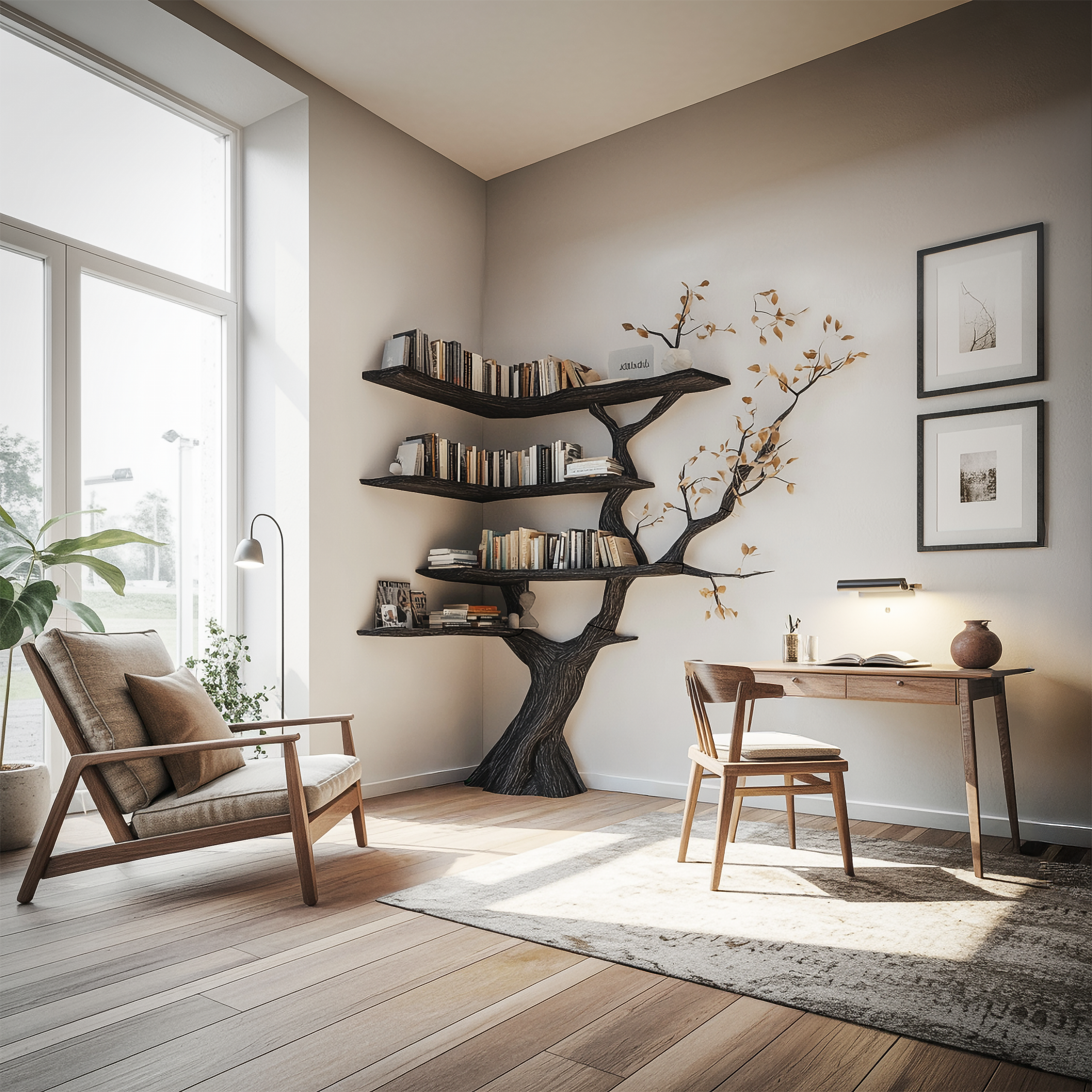 Handmade Corner Tree Bookshelf Living Room Decor