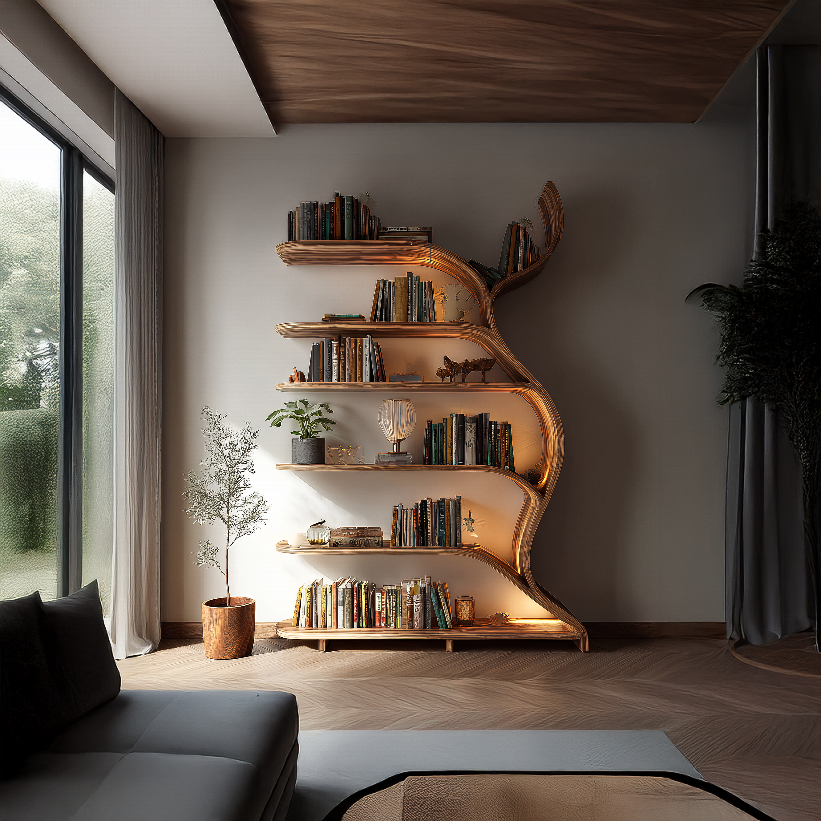 Tree Branch Bookshelf Solid Wood Farmhouse Wall Gift