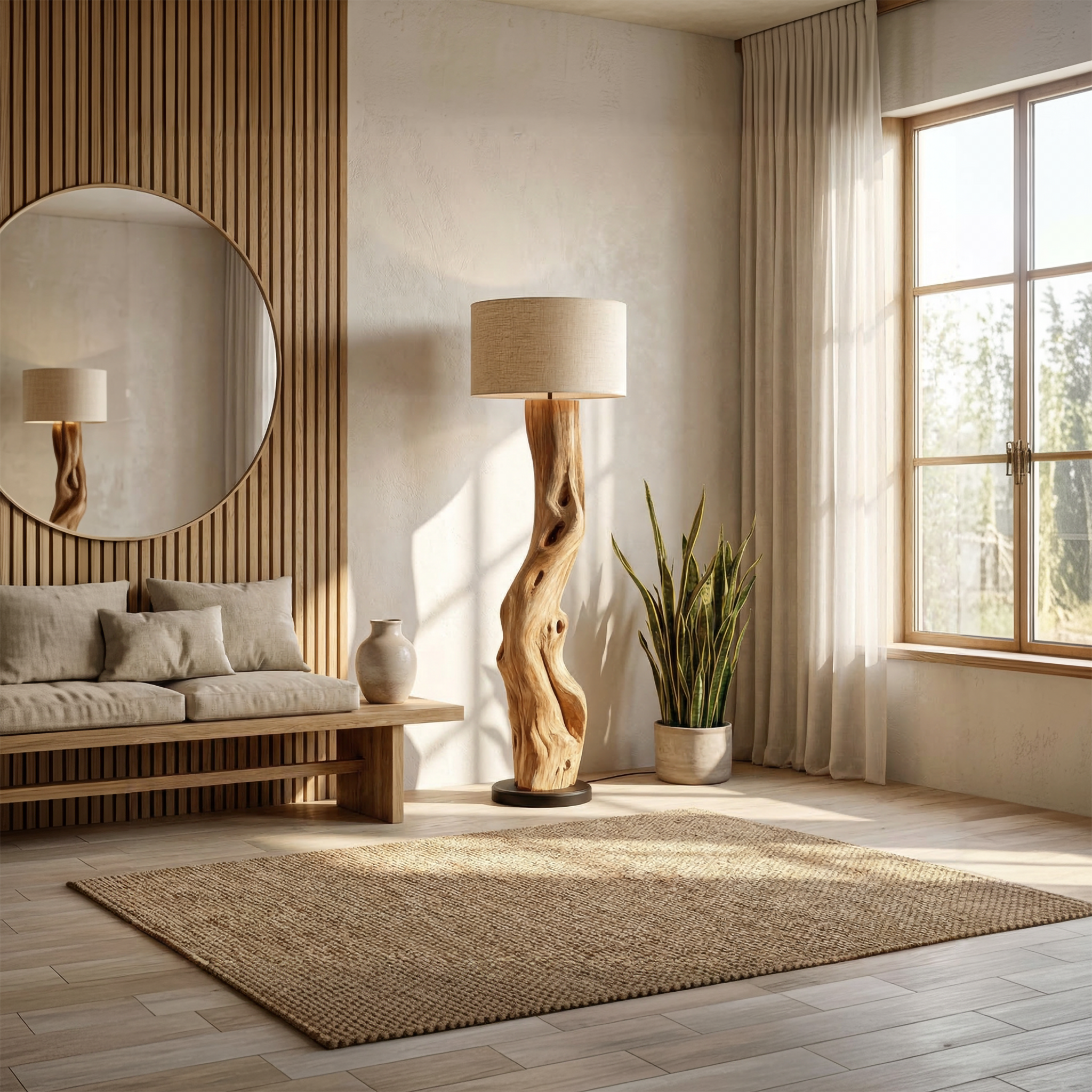 Modern Sculptural Wooden Standing Lamp For Bedroom And Corner