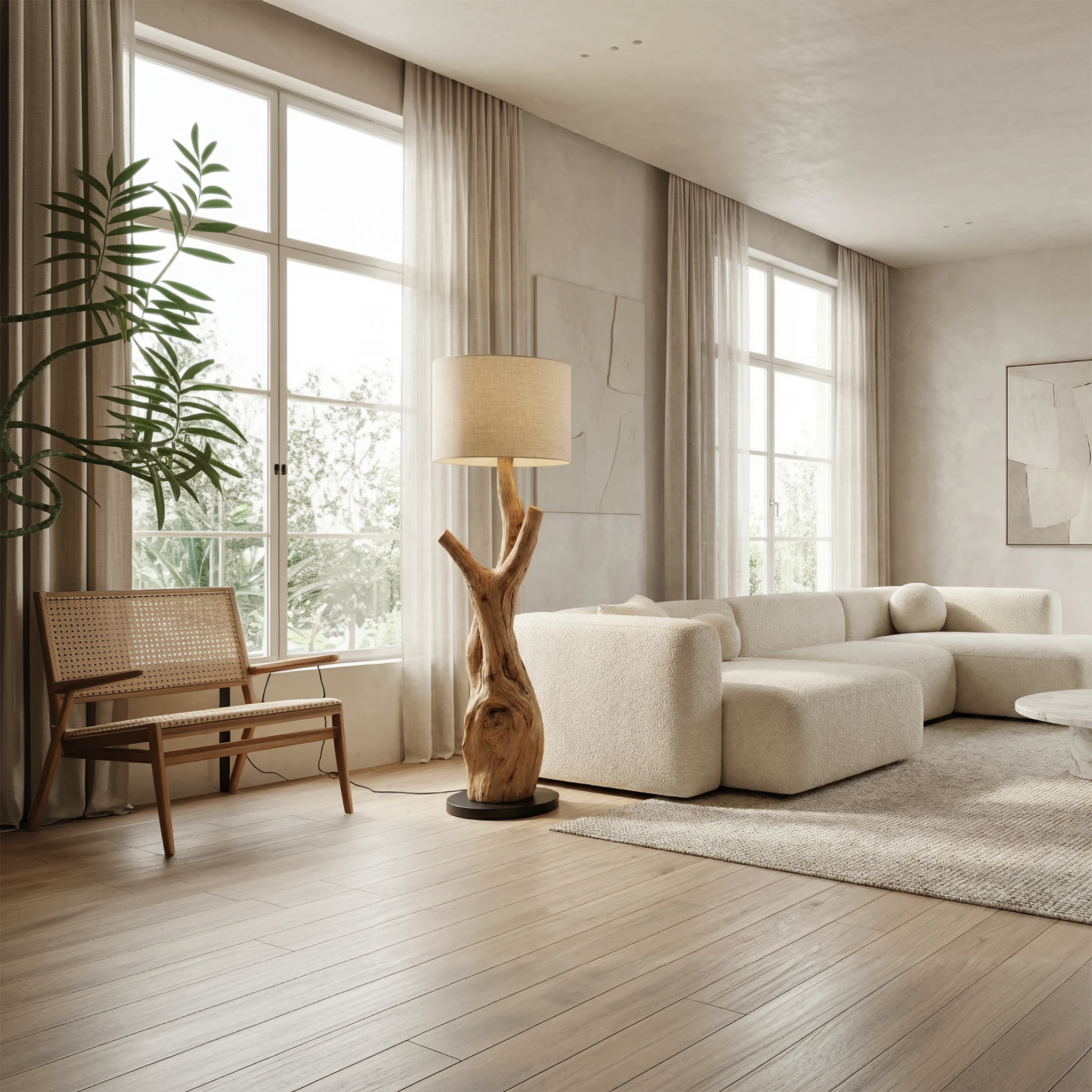 Modern Tree Branch Wooden Standing Lamp For Living Room And Corner