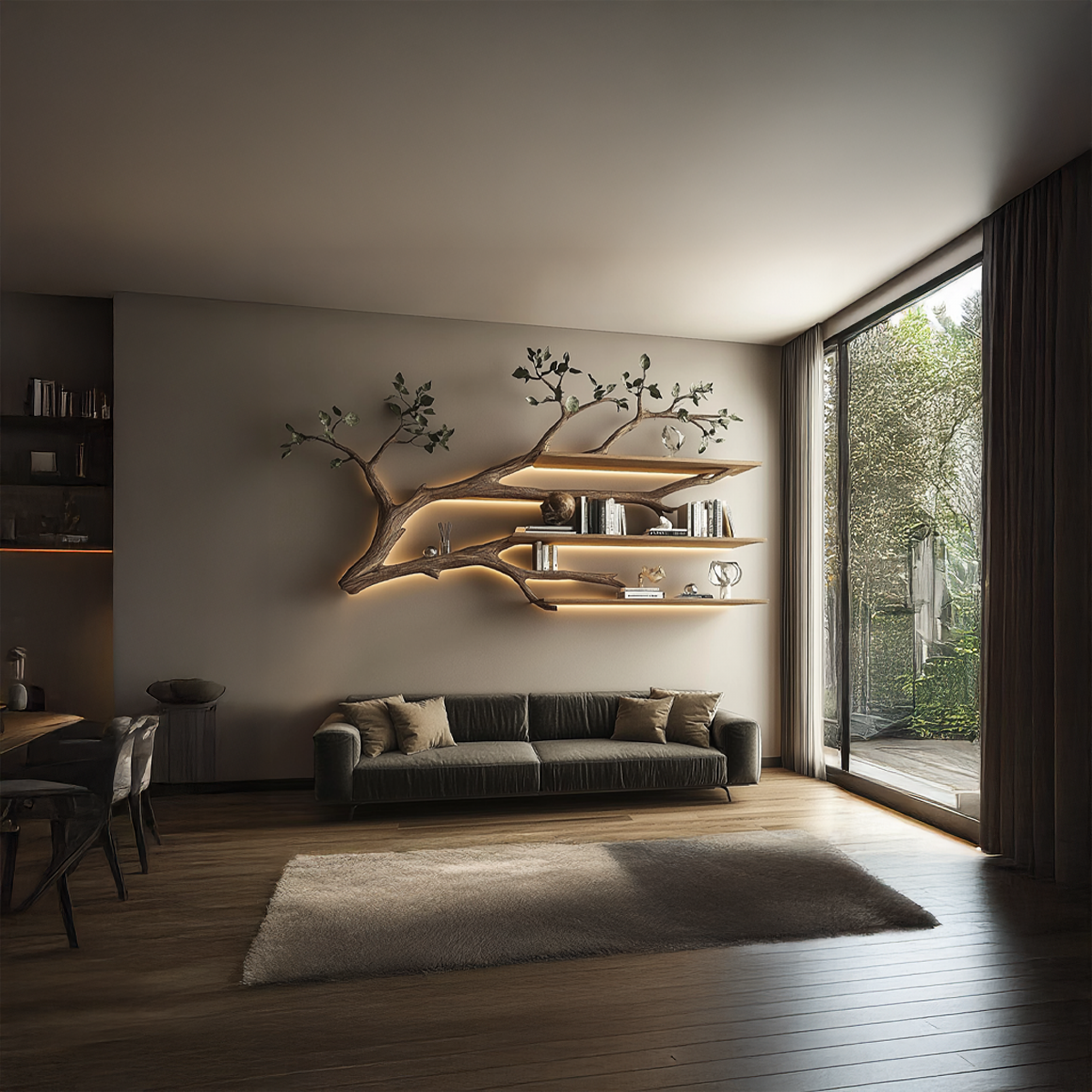 Rustic Tree Branch Floating Shelf Living Room