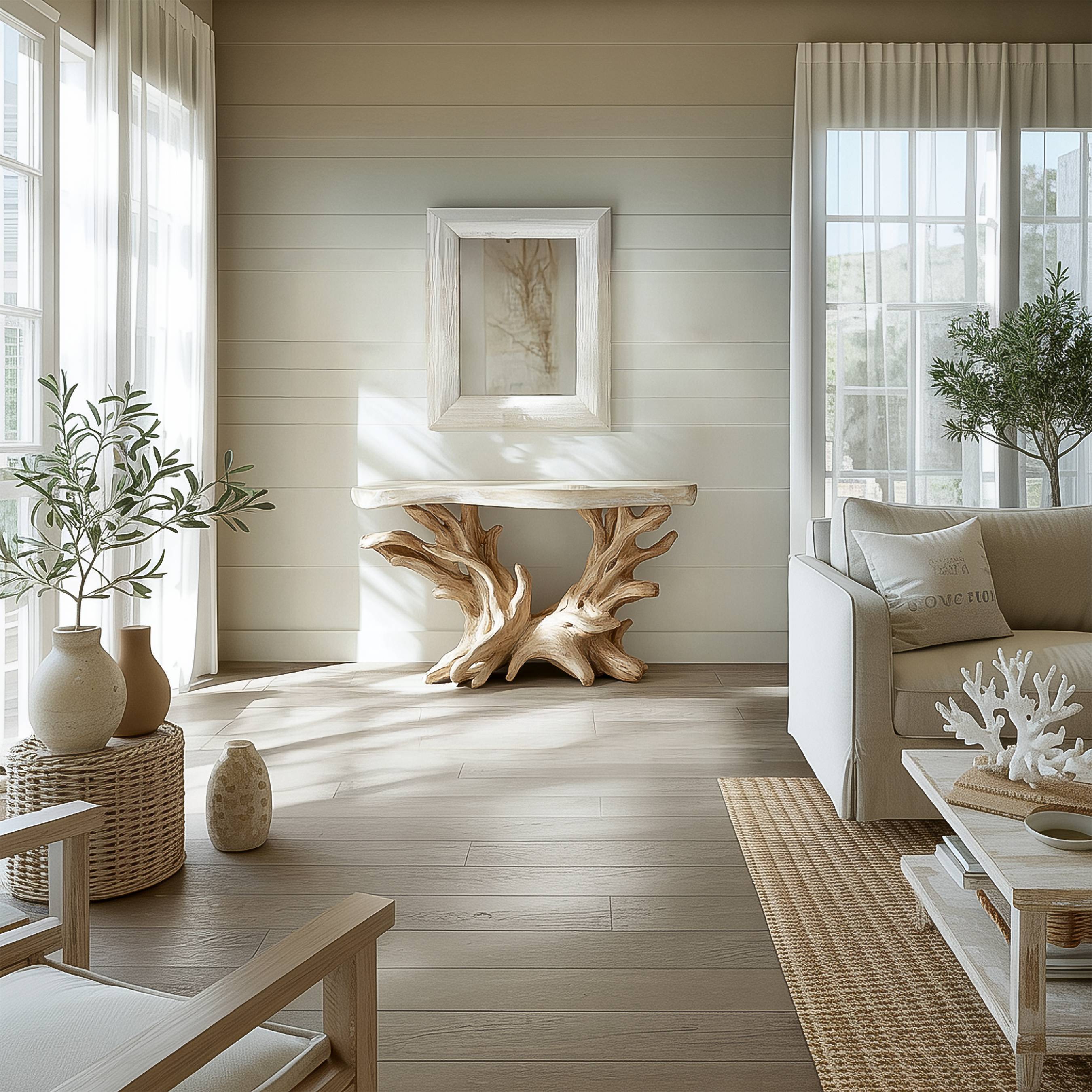 Coastal Rustic Organic Console Table Living Room And Entryway