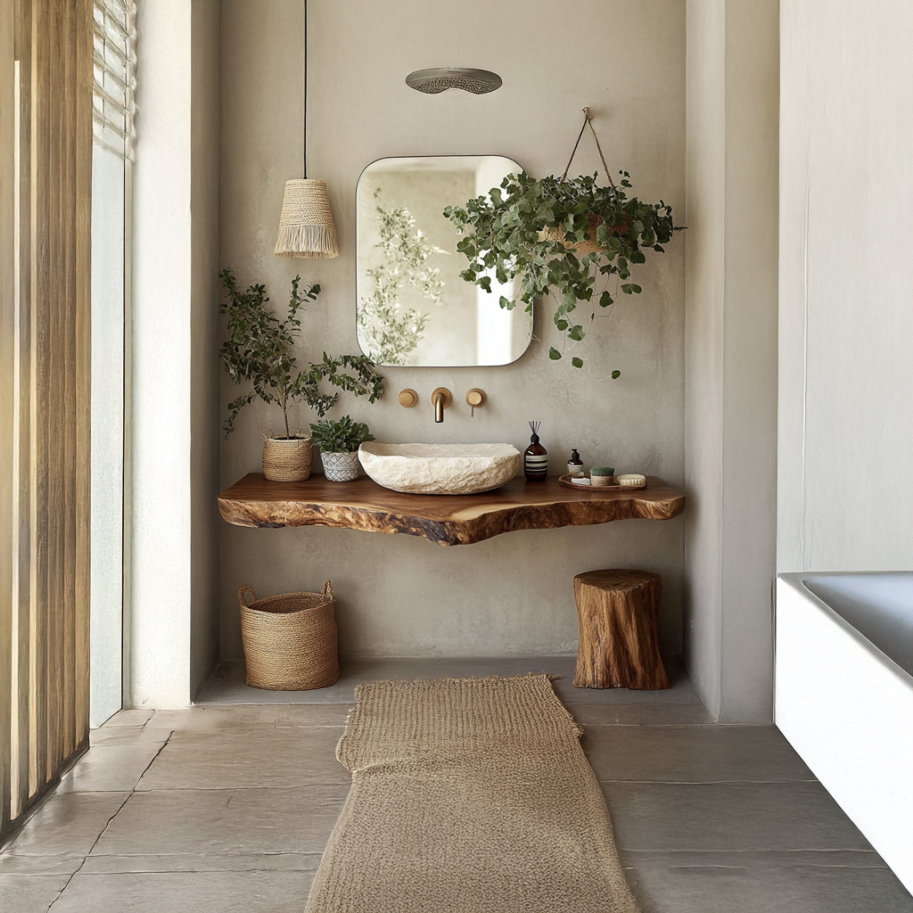 Midcentury Live Edge Shelf Vanity Bathroom