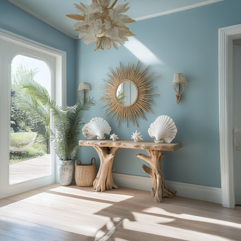 Coastal Driftwood Console Table  Natural Tree Trunk Legs