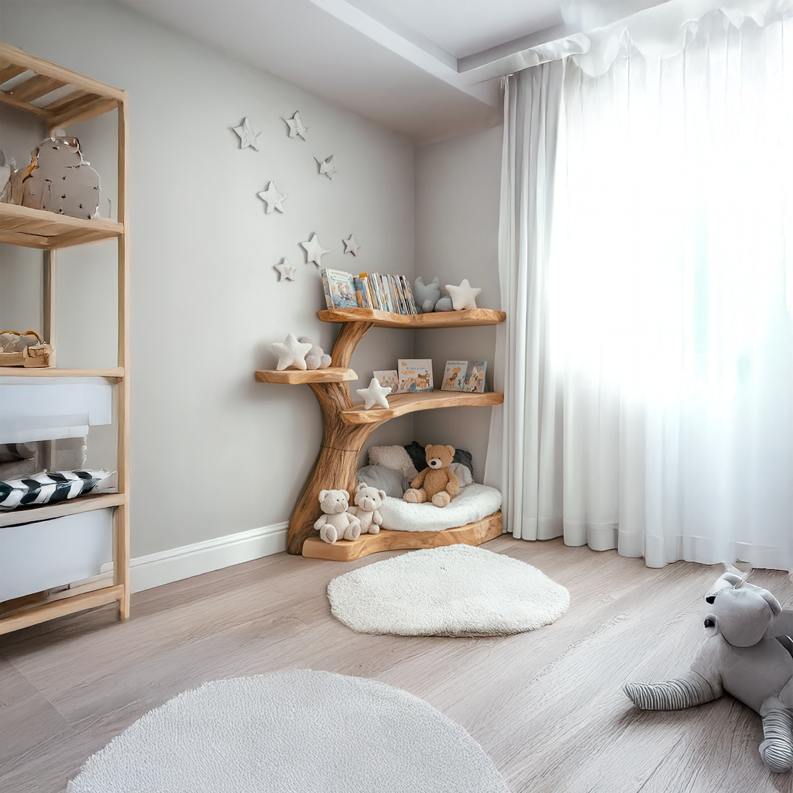 Rustic Corner Tree Bookshelf Kids Room Nursery