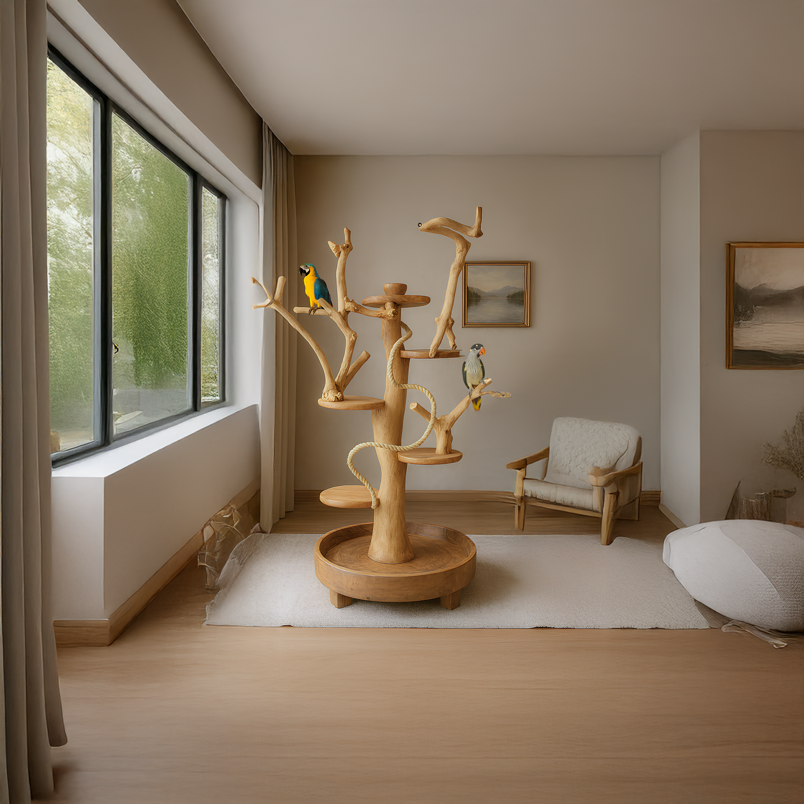 Natural Tree Parrot Playground For Living Room And Bird Space