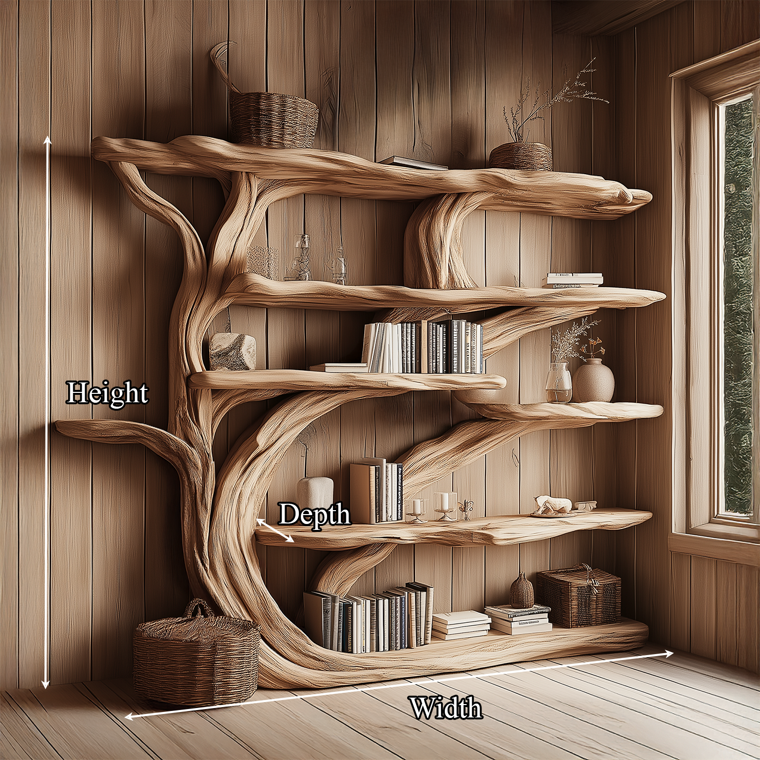 Rustic Book Tree Shelf Handmade Wooden Bookshelf For Office And Home