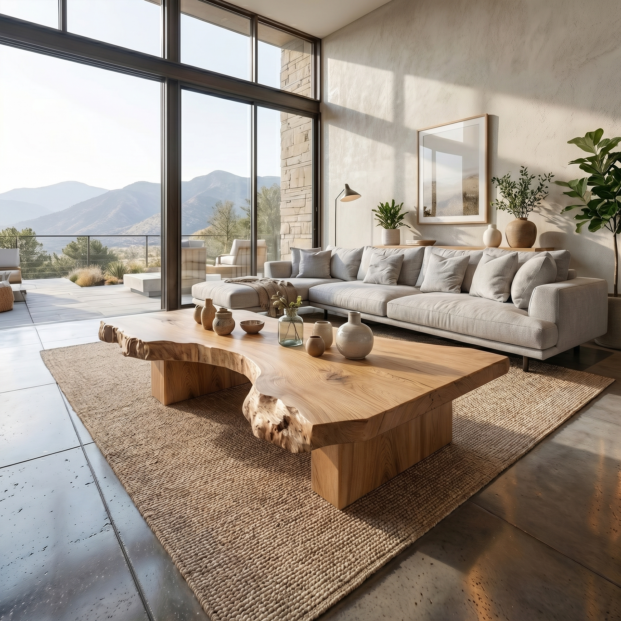 Rustic Sculptural Coffee Table Modern Living Room Display