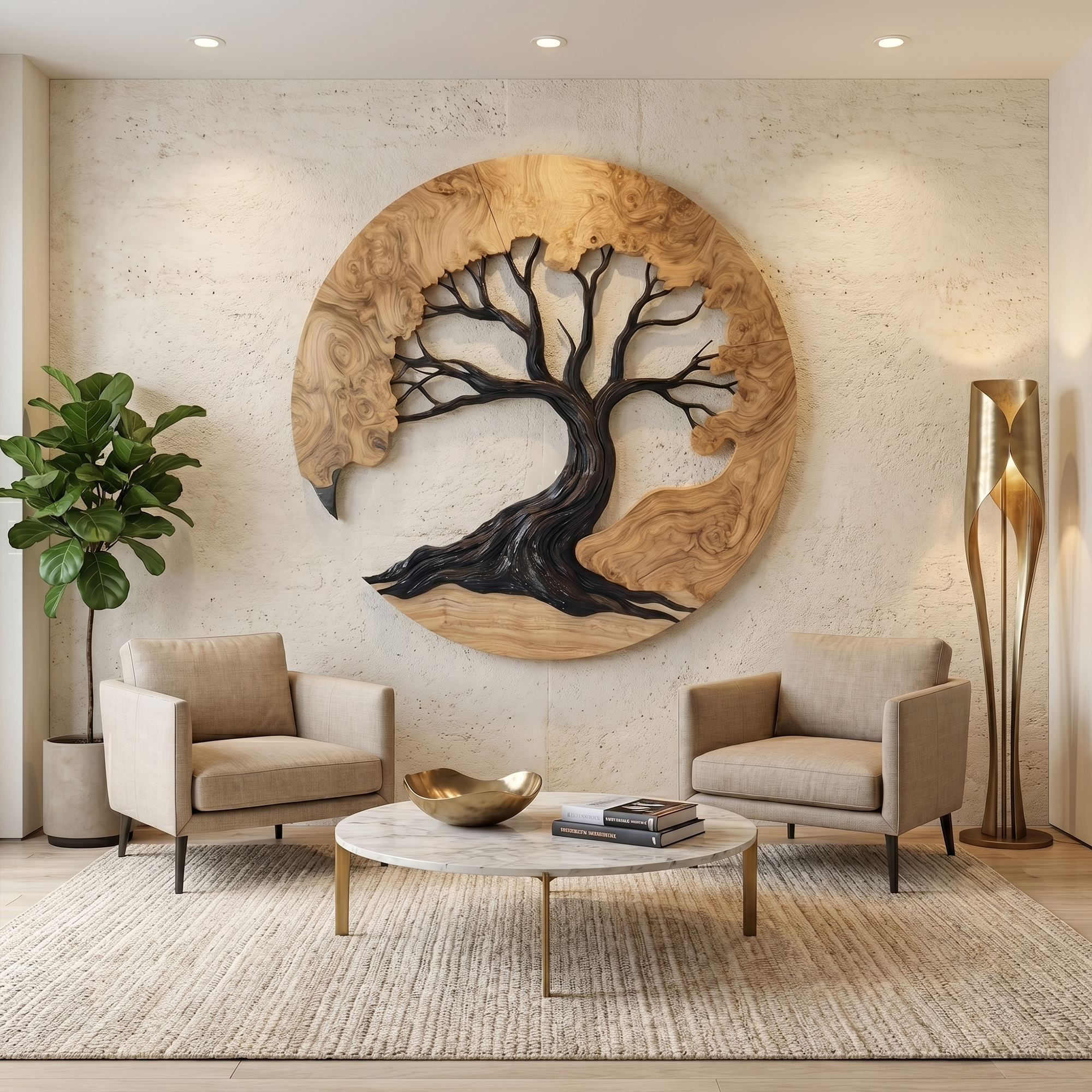 Sculptural Wooden Tree Wall Decor For Living Room