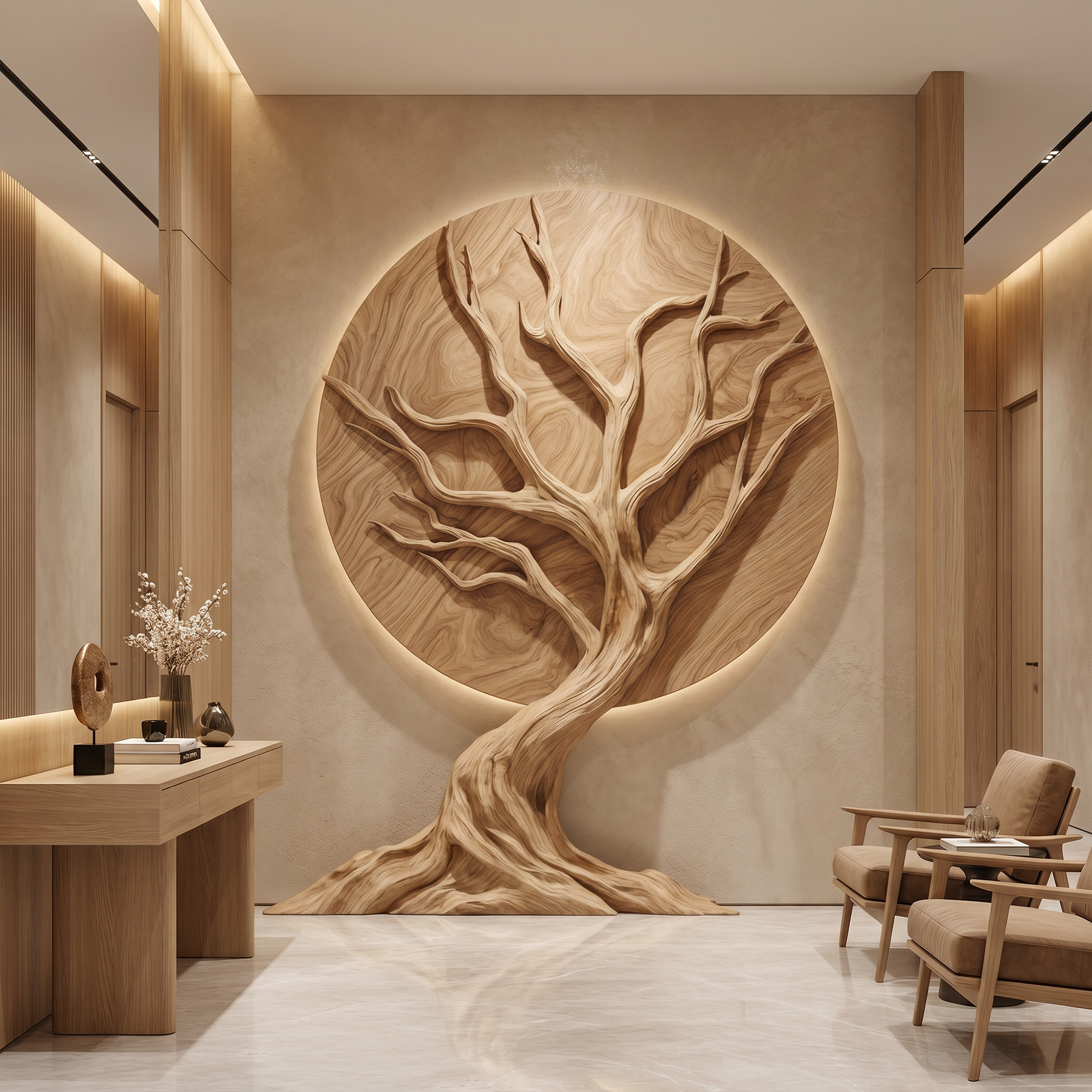 Handcrafted Tree Wall Sculpture For Living Room Architectural Accent