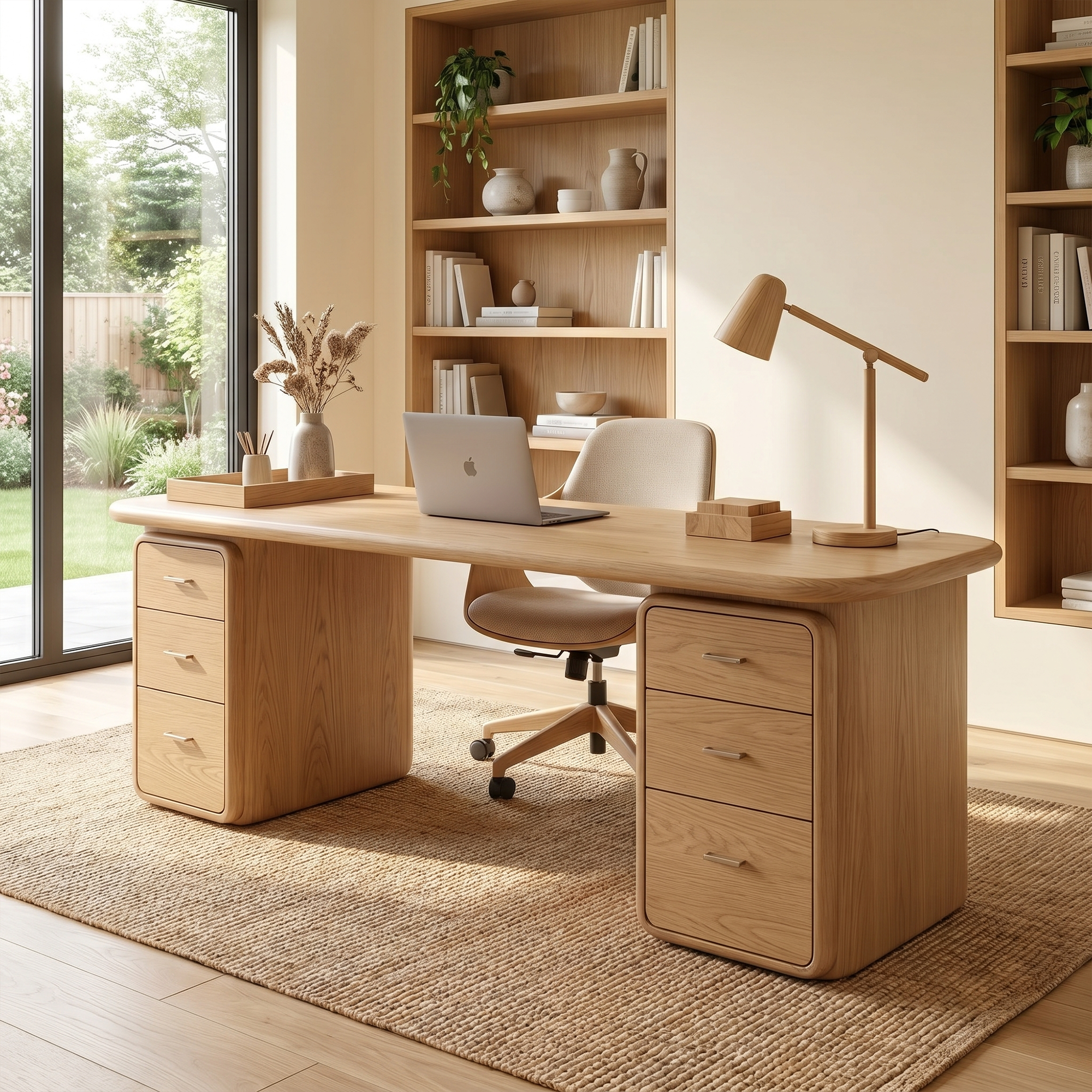 Contemporary Wood Desk With Built In Drawers For Home Office