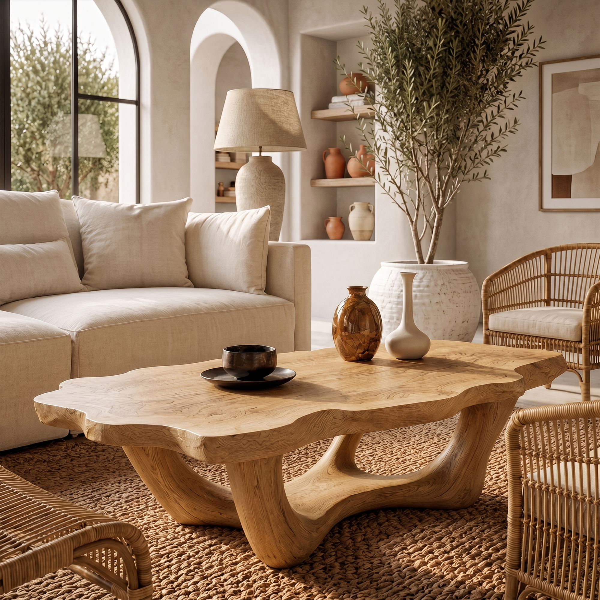 Handcrafted Live Edge Coffee Table Sculptural Design For Living Room