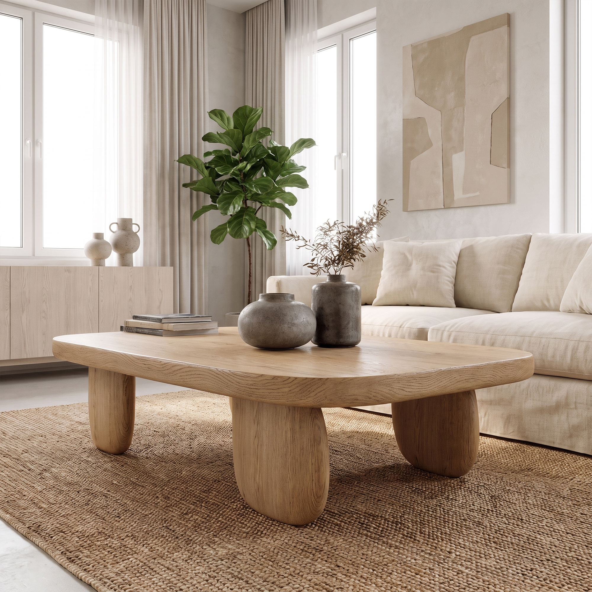 Minimal Coffee Table With Organic Pedestal Base For Living Room