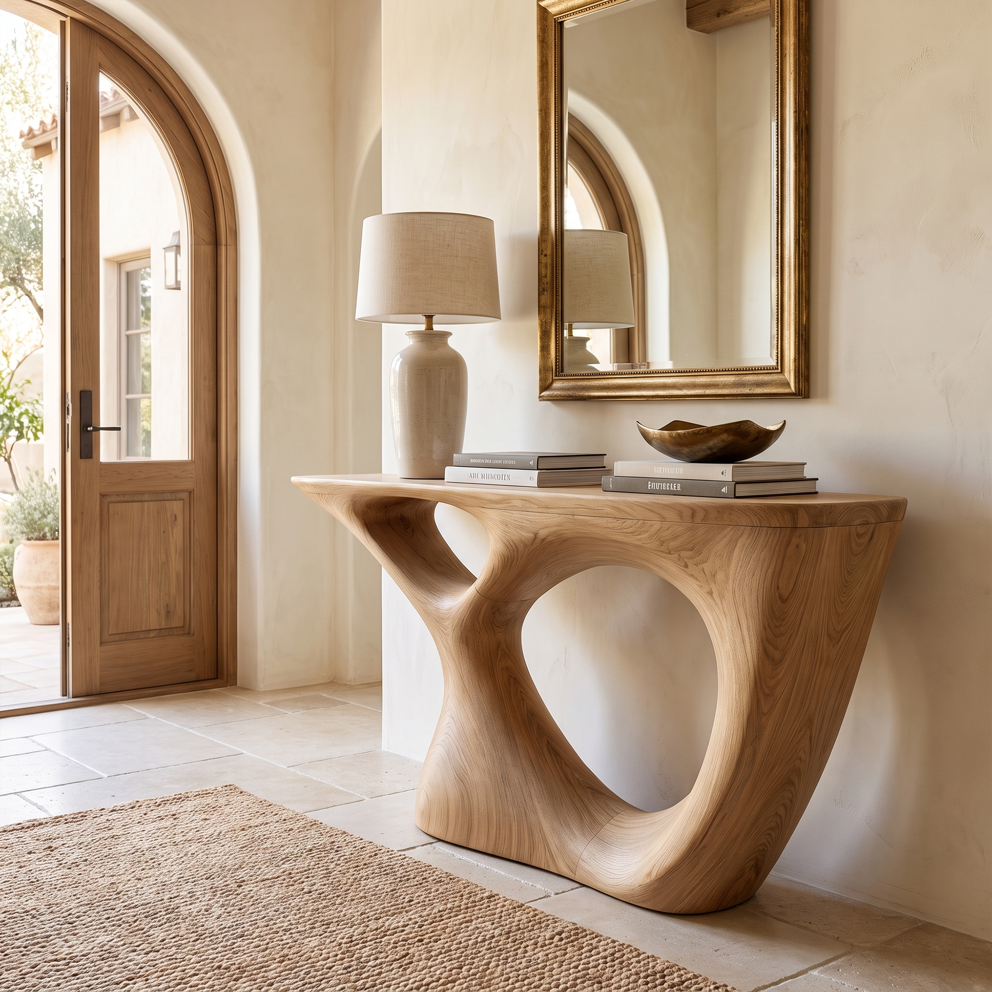 Sculptural Console Table With Curved Base For Entryway