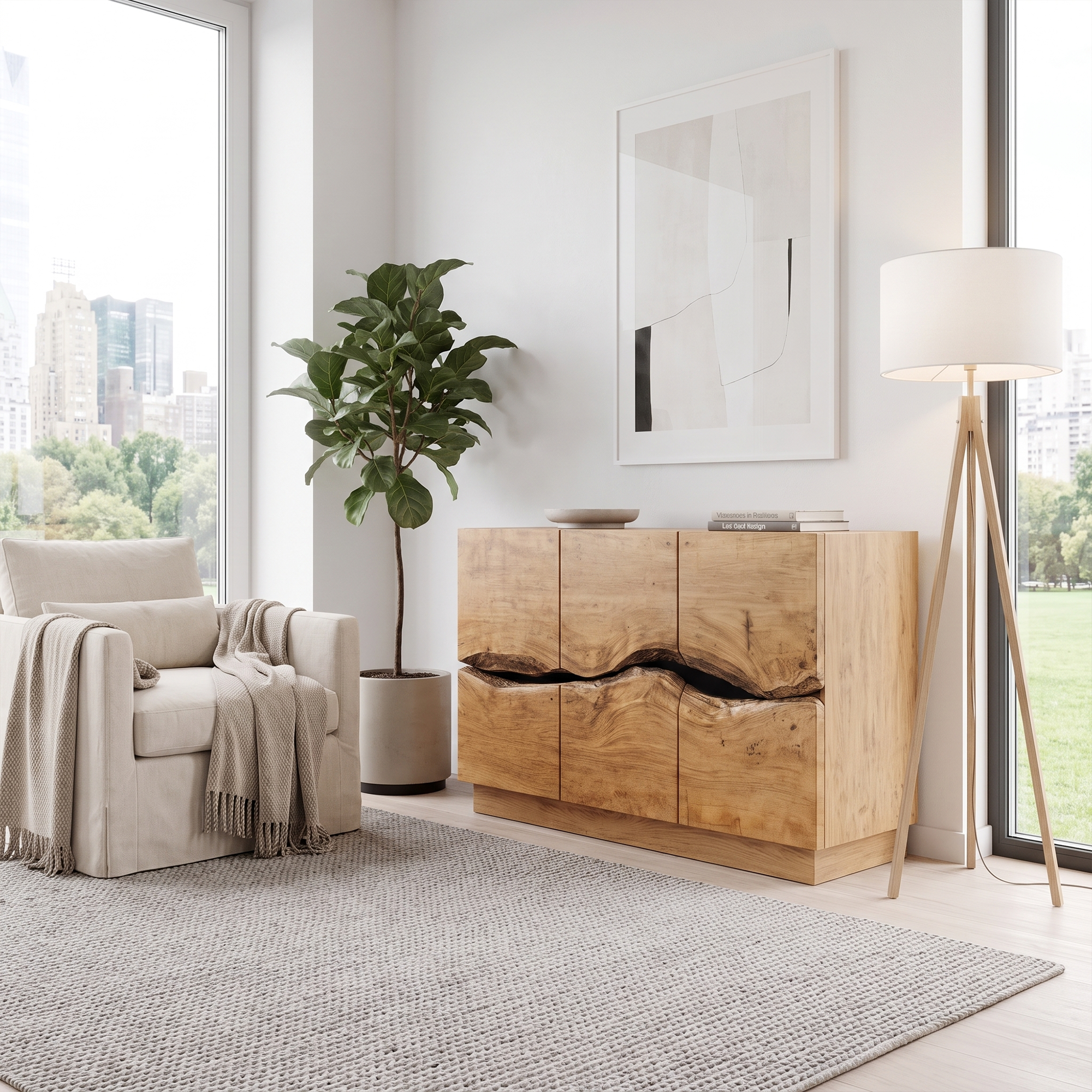 Modern Storage Cabinet With Artistic Carved Wood Doors For Entryway