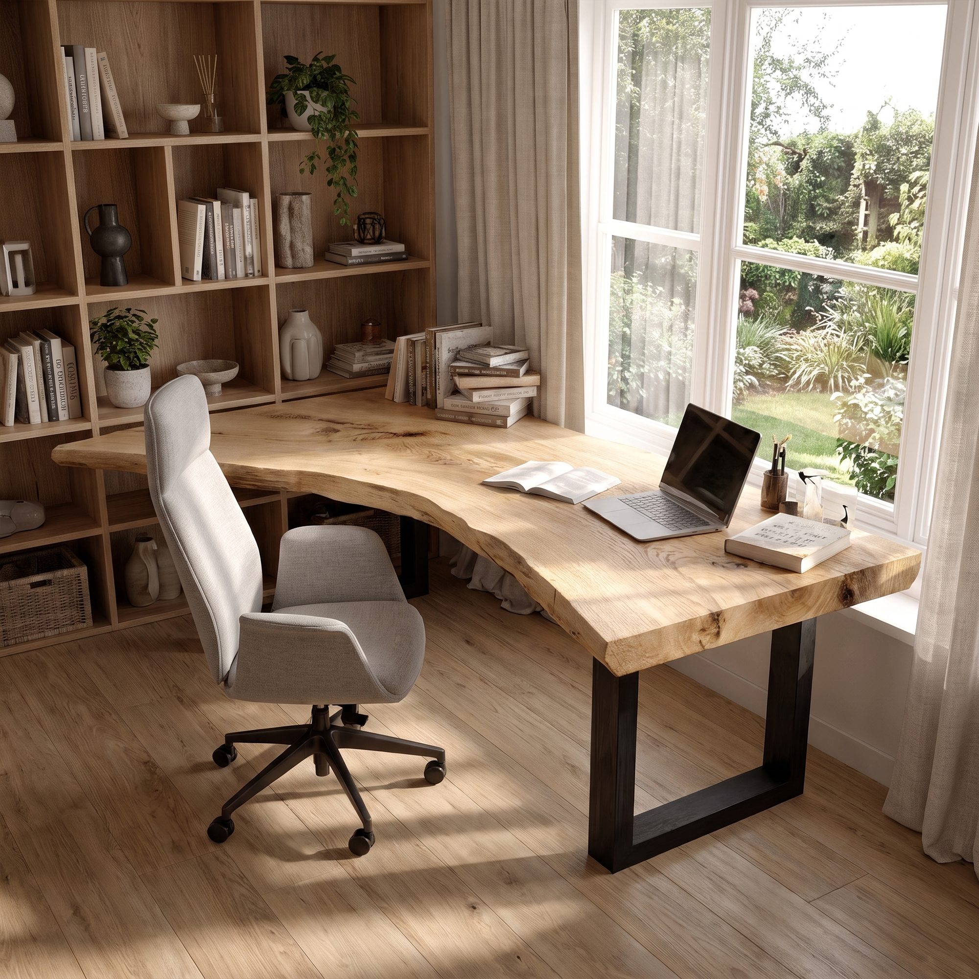 Live Edge Office Desk With Handcrafted Wood Slab Top For Home Office