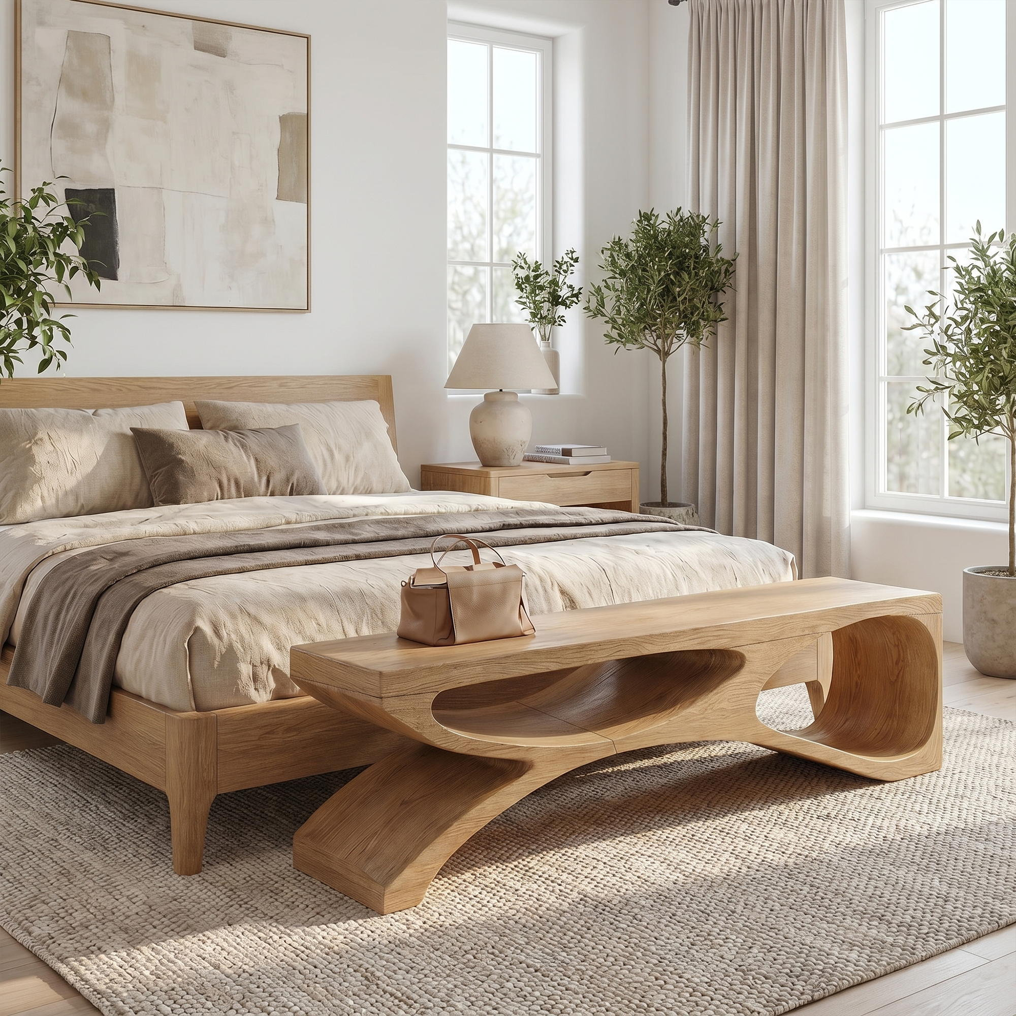 Contemporary Bench With Sculptural Open Base For Living Room