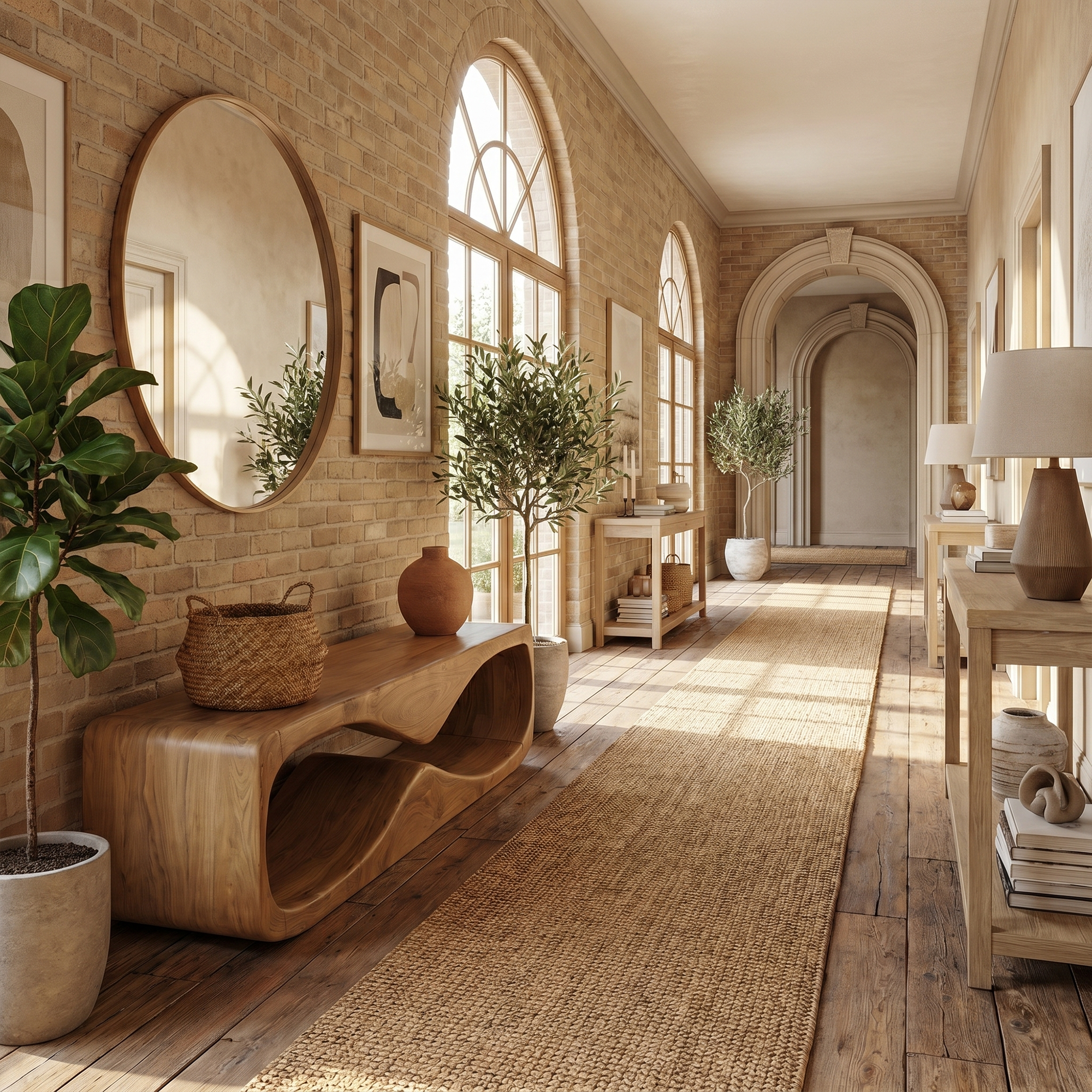 Modern Bench With Open Storage Shelf And Curved Wood Design For Entryway