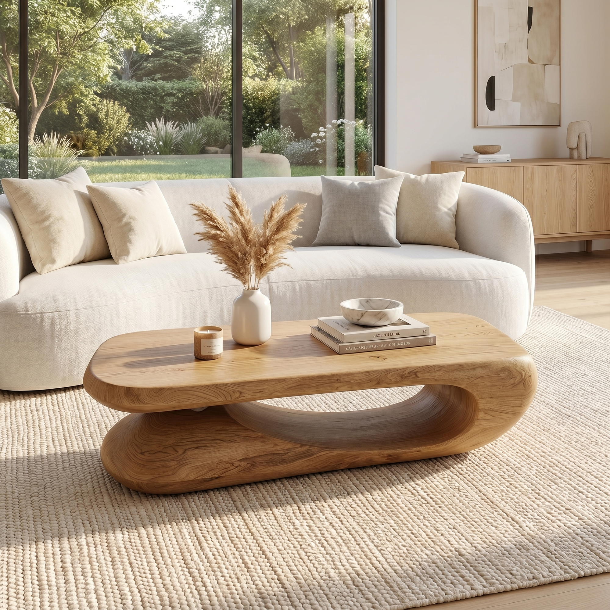 Organic Coffee Table With Flowing Monolithic Wood Form For Living Room