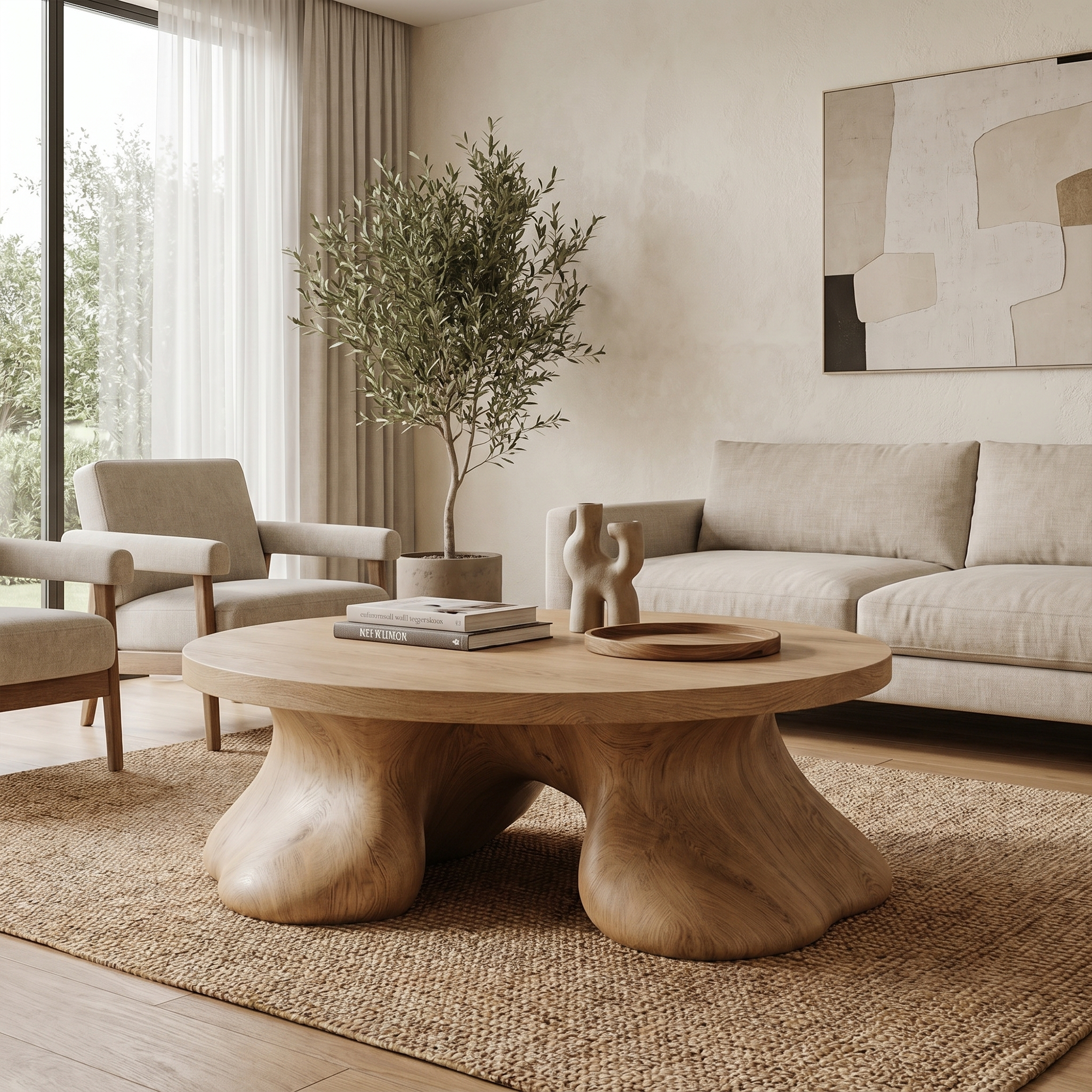 Sculptural Coffee Table With Organic Freeform Top For Living Room