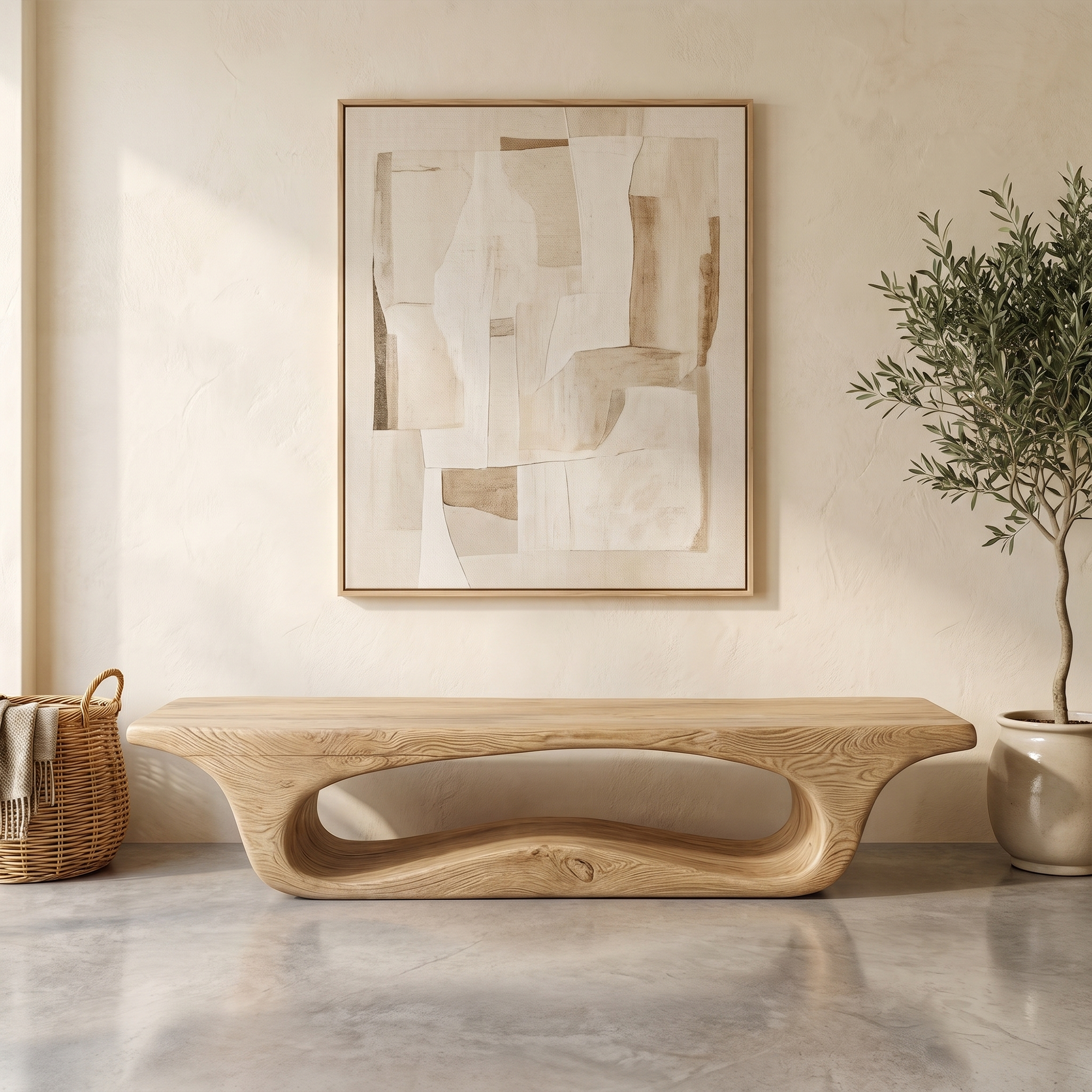 Modern Sculptural Bench For Entryway Or Living Room