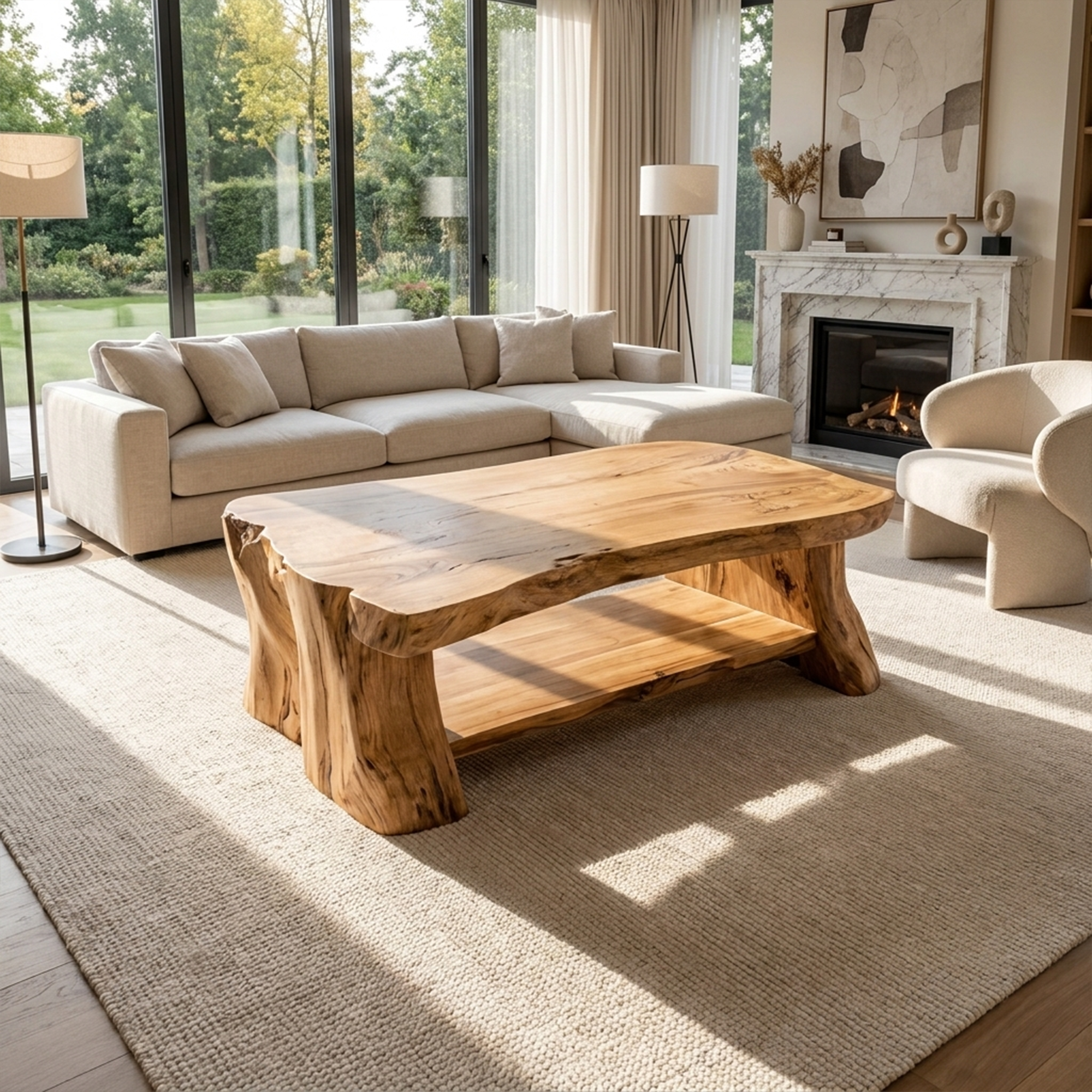 Rustic Slab Wood Coffee Table Living Room