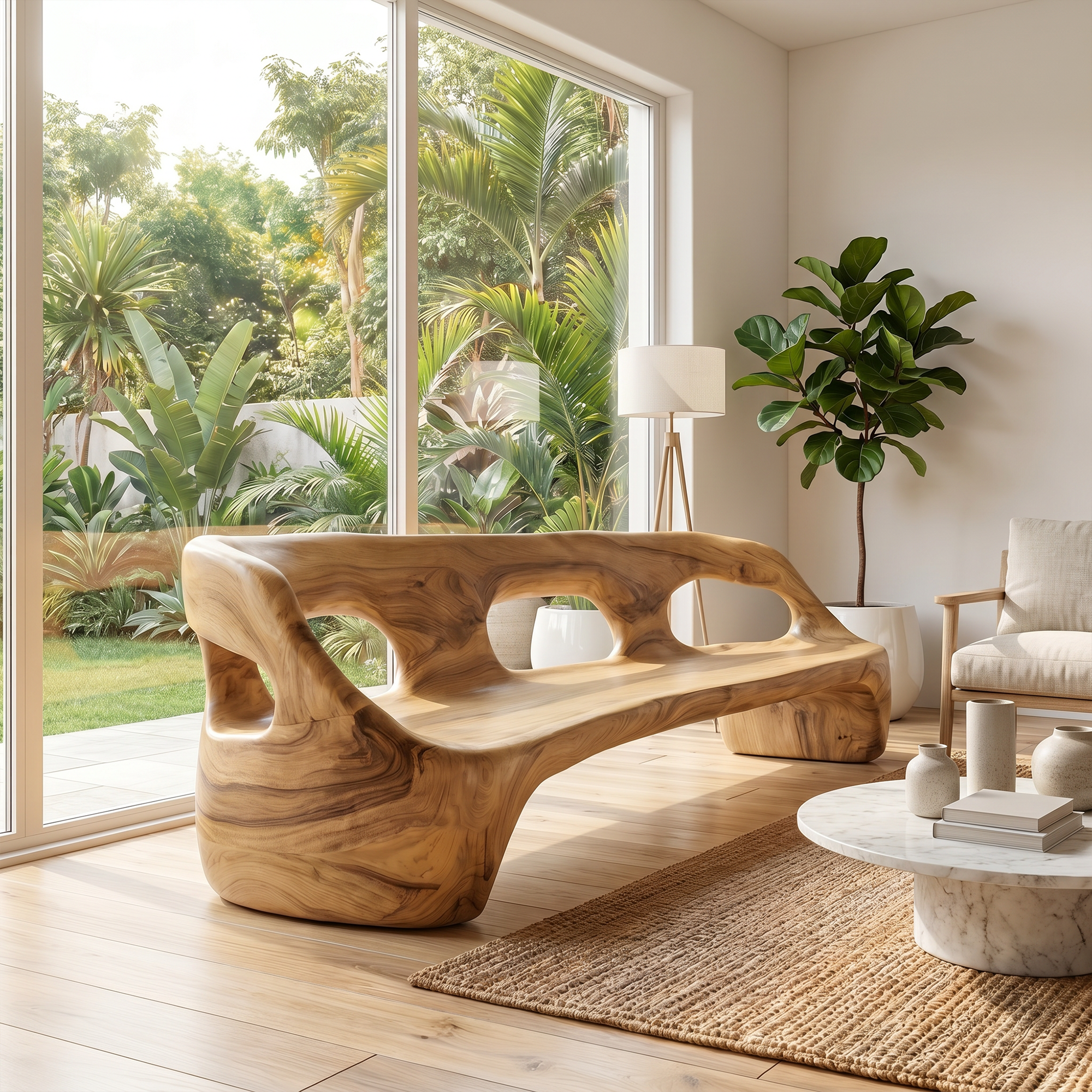 Contemporary Sculptural Sofa Frame With Curved Solid Wood Design For Living Room