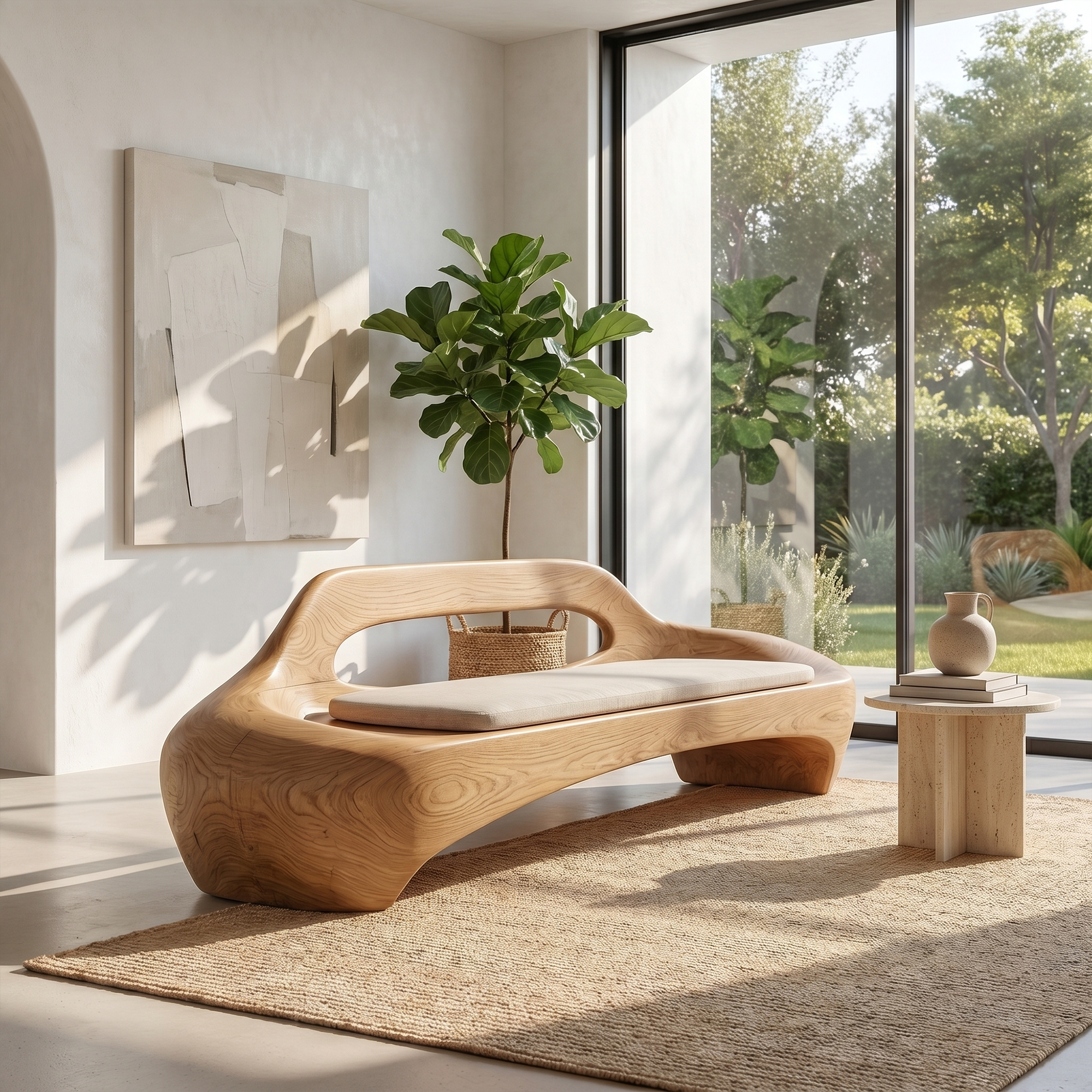 Modern Organic Sofa Frame With Low Profile Solid Wood Design For Living Room