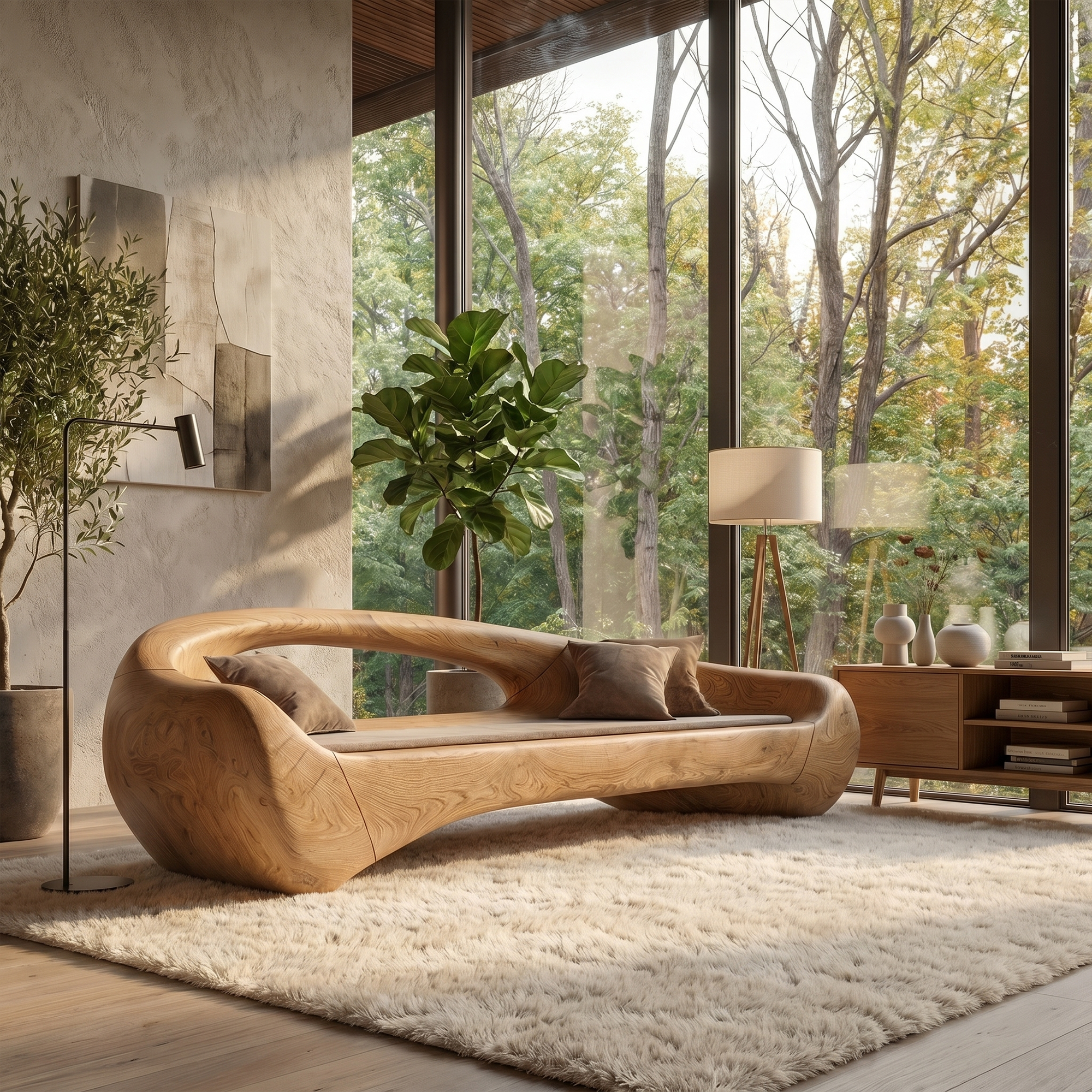 Organic Sofa Frame With Sculptural Solid Wood Design For Living Room