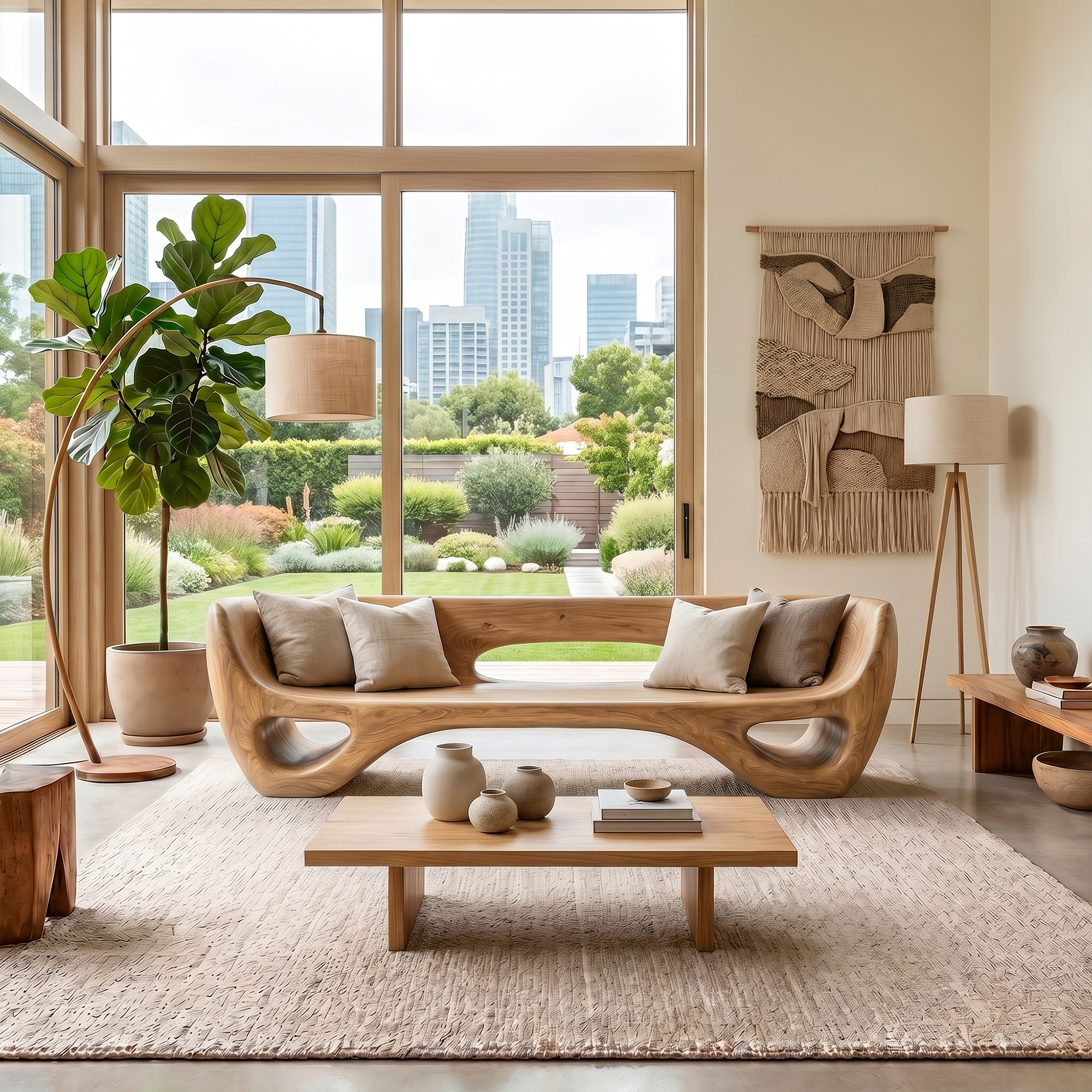 Rustic Organic Sofa Frame With Sculptural Open Base And Solid Wood Design For Living Room