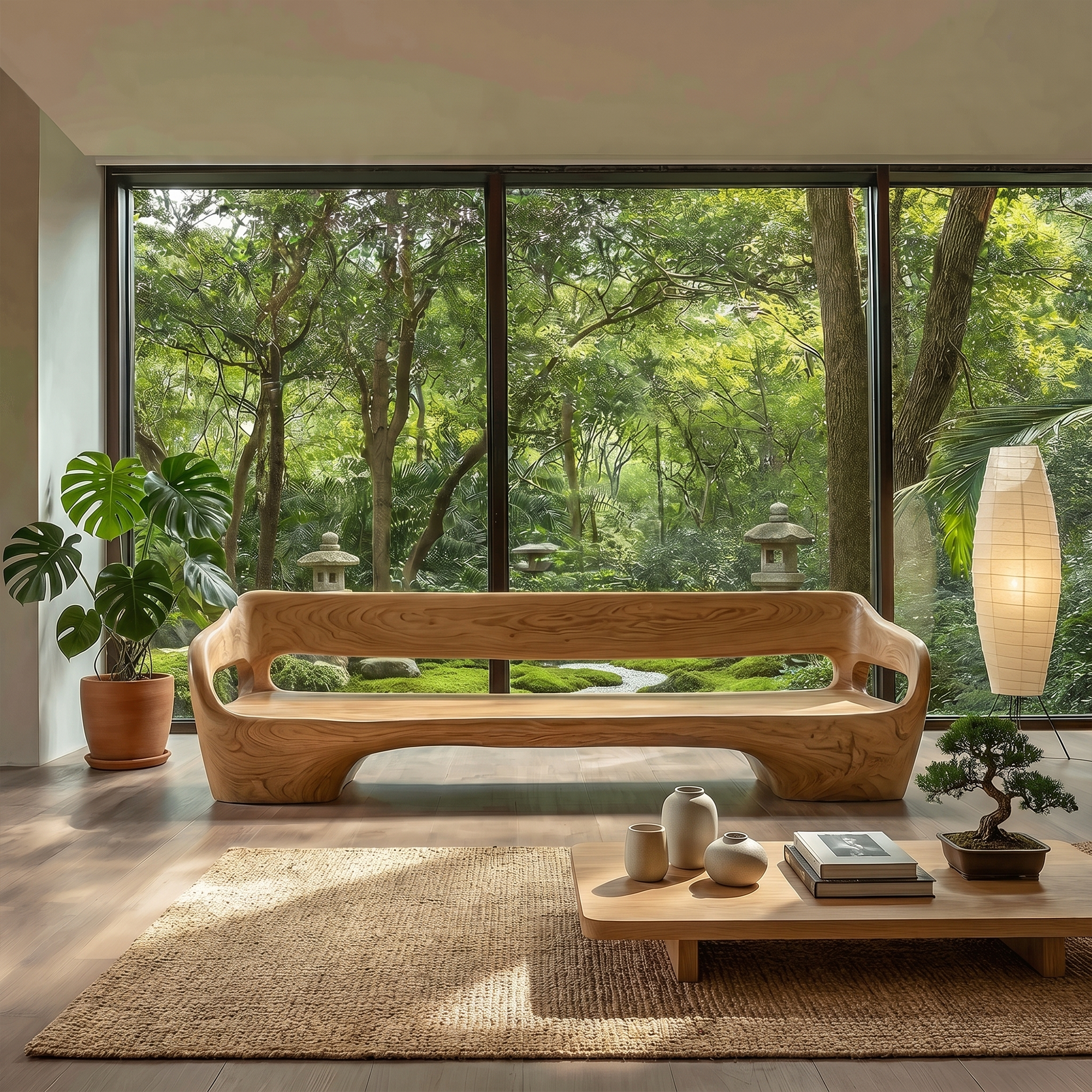 Modern Organic Sofa Frame With Sculptural Solid Wood Design For Living Room