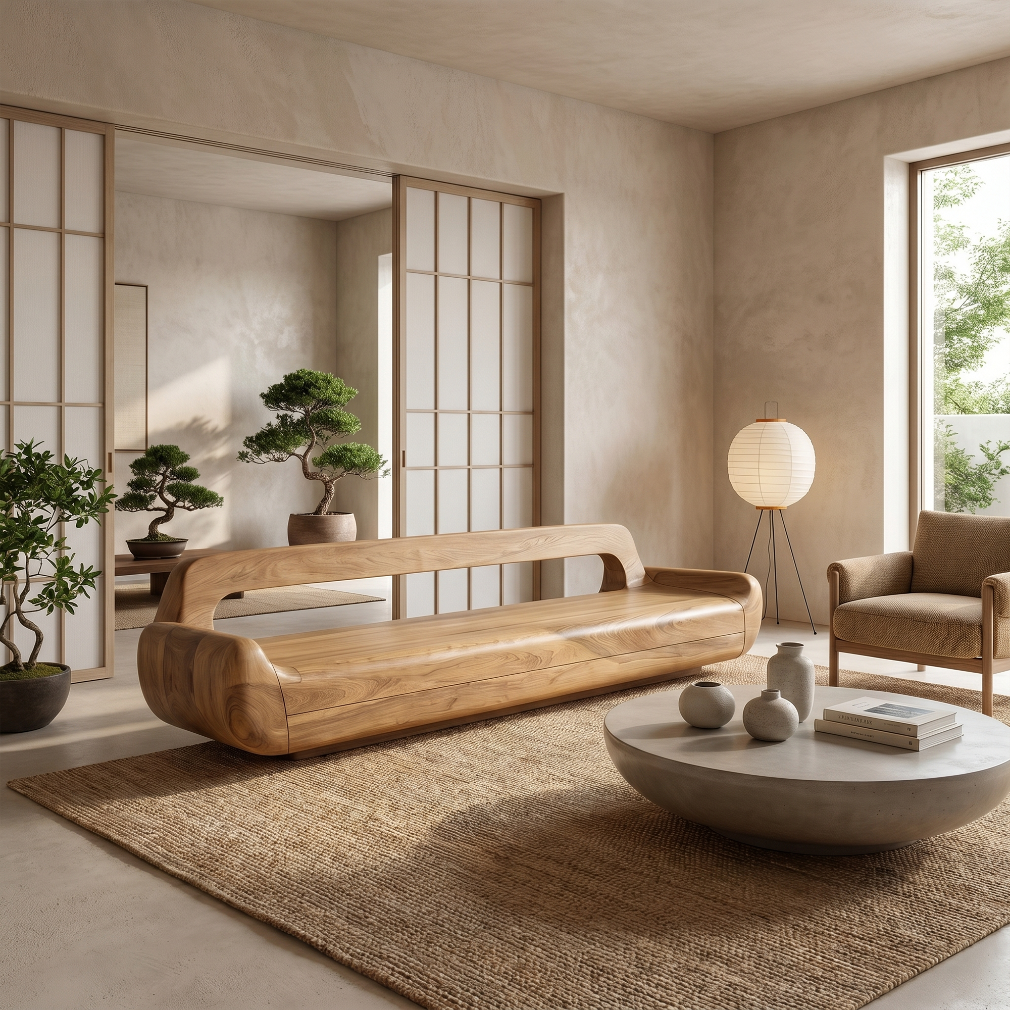Minimalist Organic Sofa Frame With Low Profile Solid Wood Design For Living Room