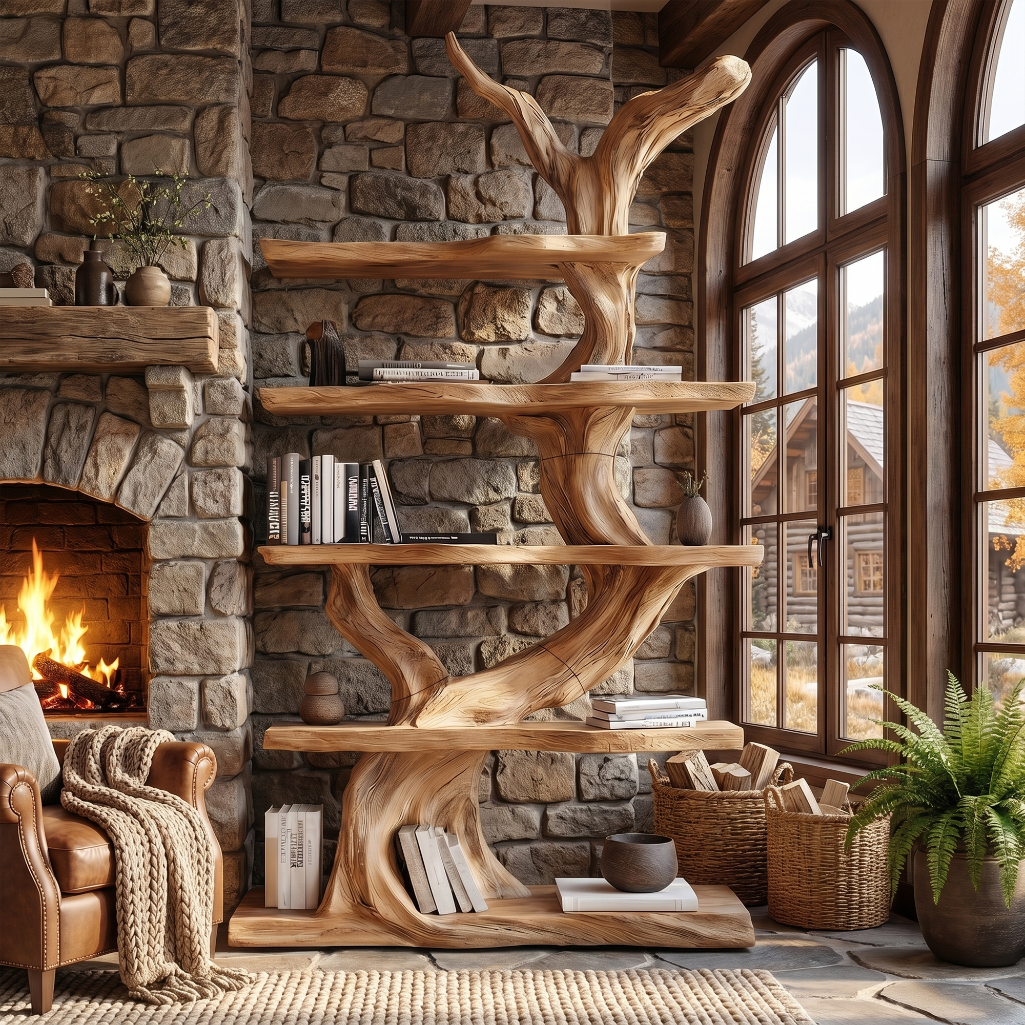 Organic Tree Bookshelf With Sculptural Branch Design And Open Display Shelves For Living Room
