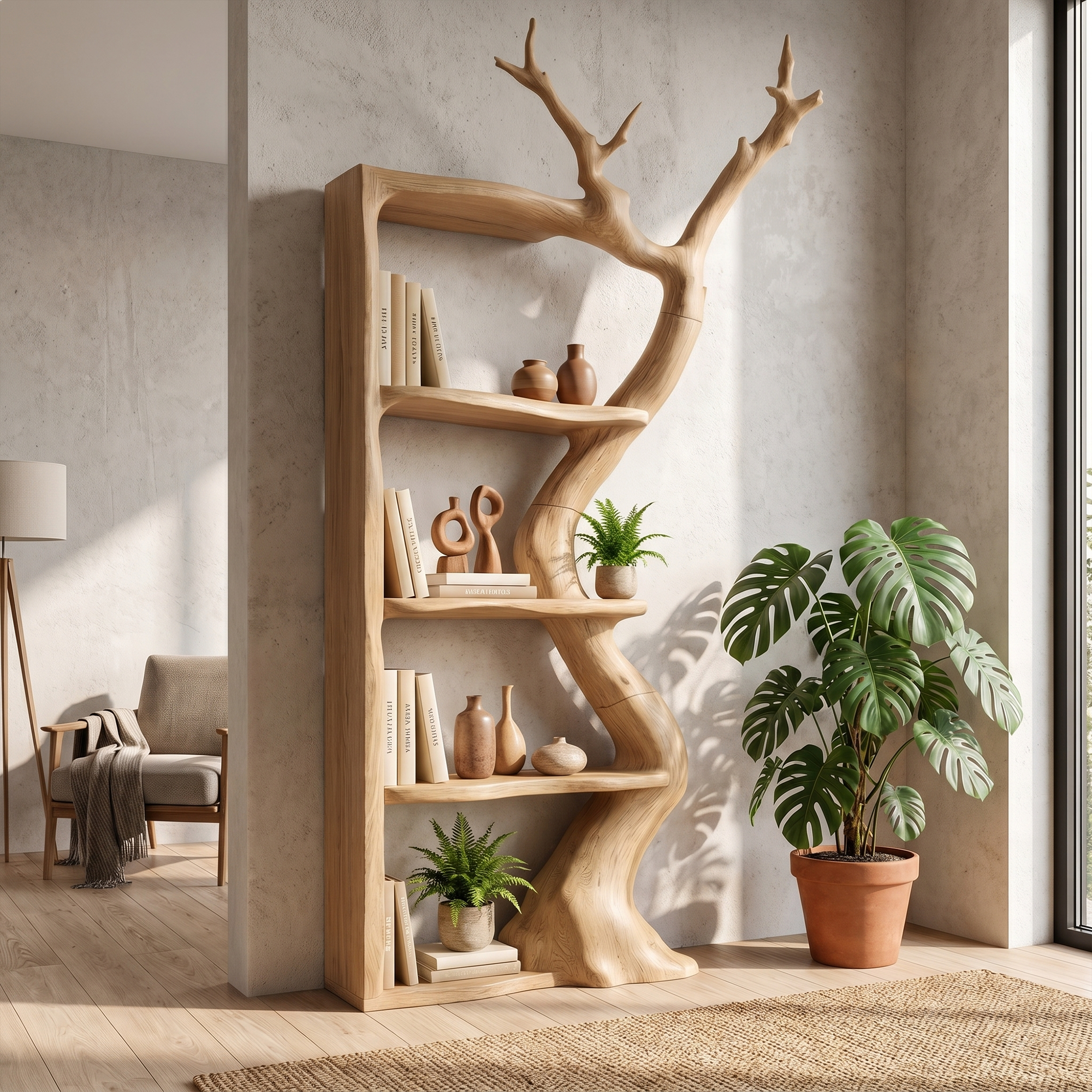 Sculptural Tree Bookshelf With Flowing Branch Frame For Living Room