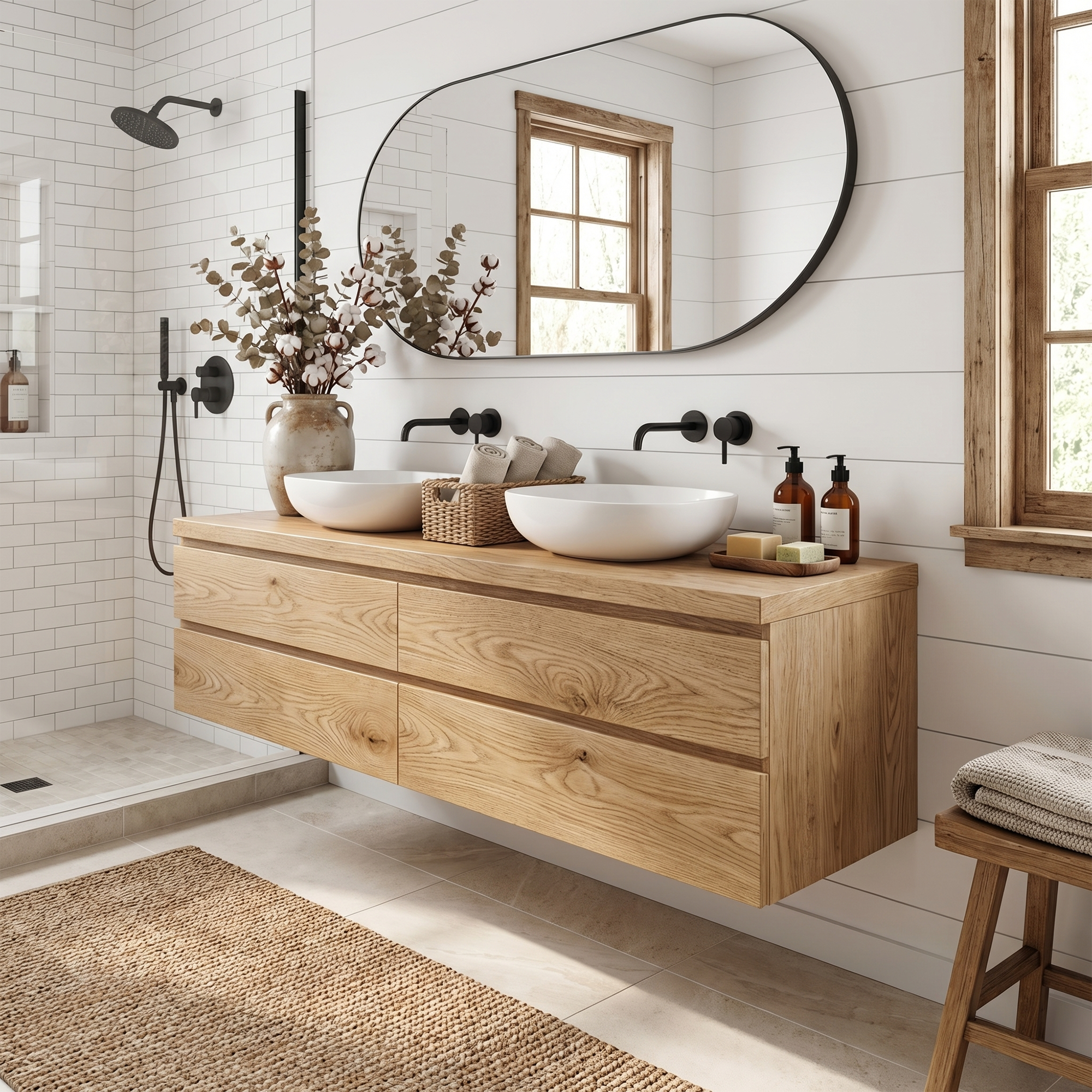 Rustic Bathroom Vanity Cabinet Natural Wood Wall Mounted Vanity
