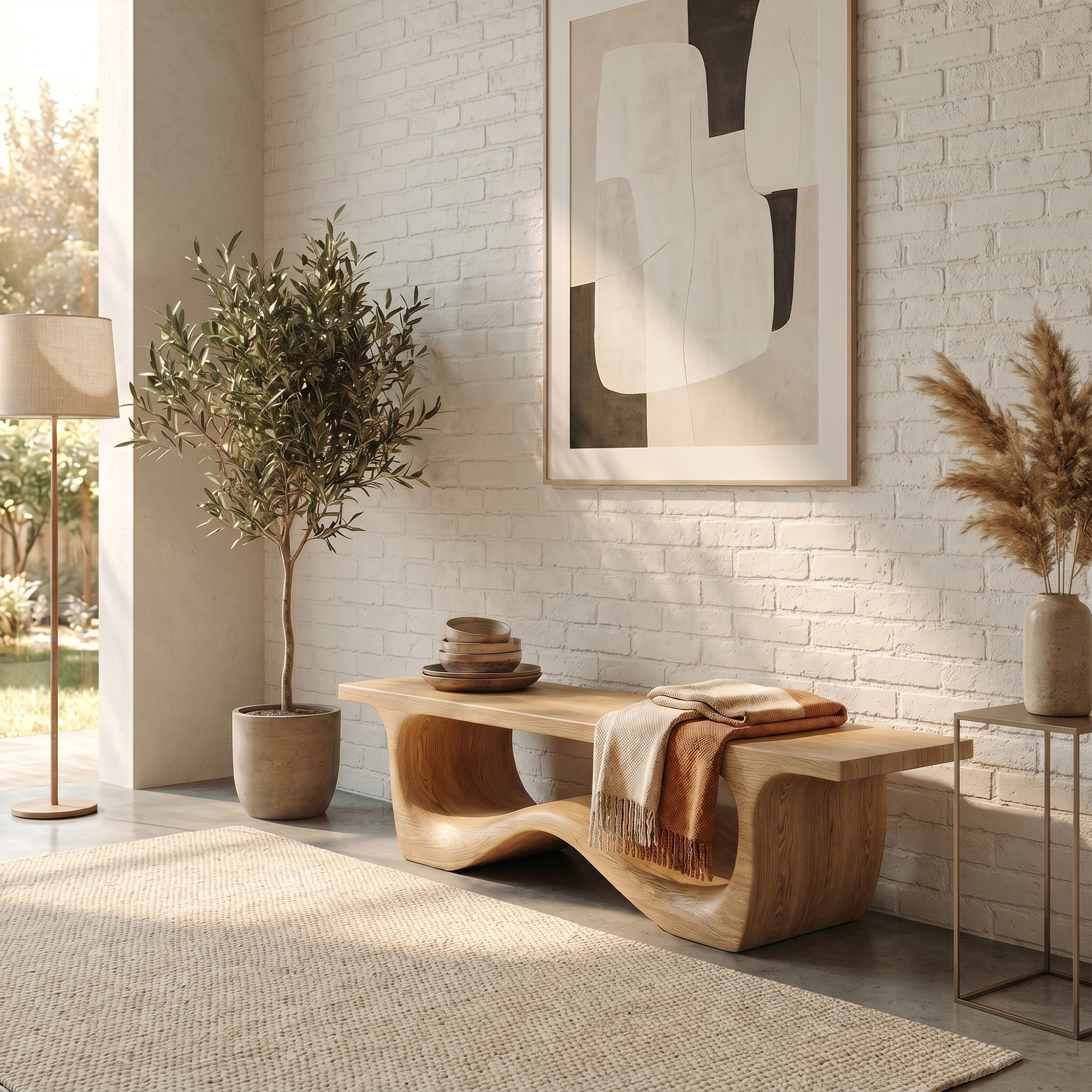 Artistic Sculptural Organic Bench For Entryway Decor