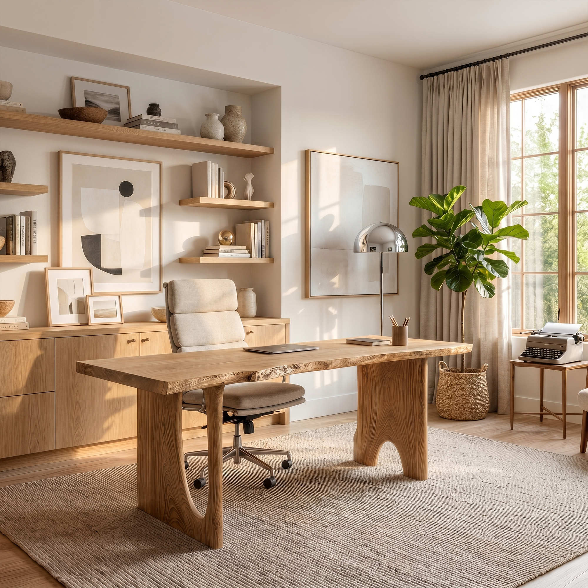 Nature Inspired Wooden Desk For Study Room And Home Office
