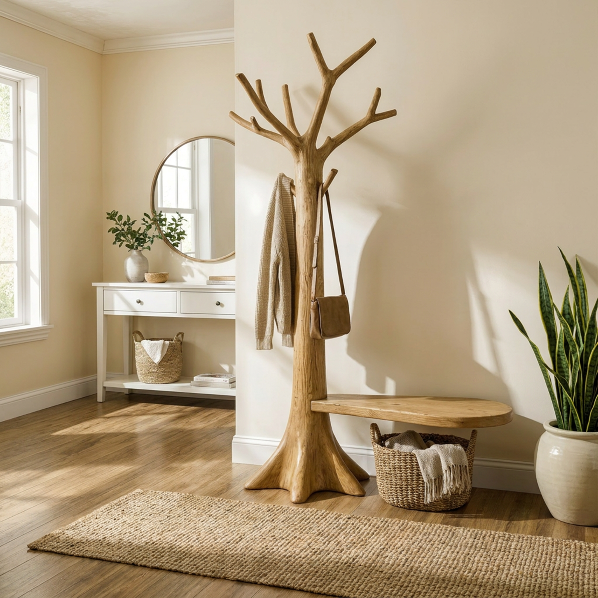 Sculptural Tree Coat Rack Solid Wood Entryway Interior Statement Decor