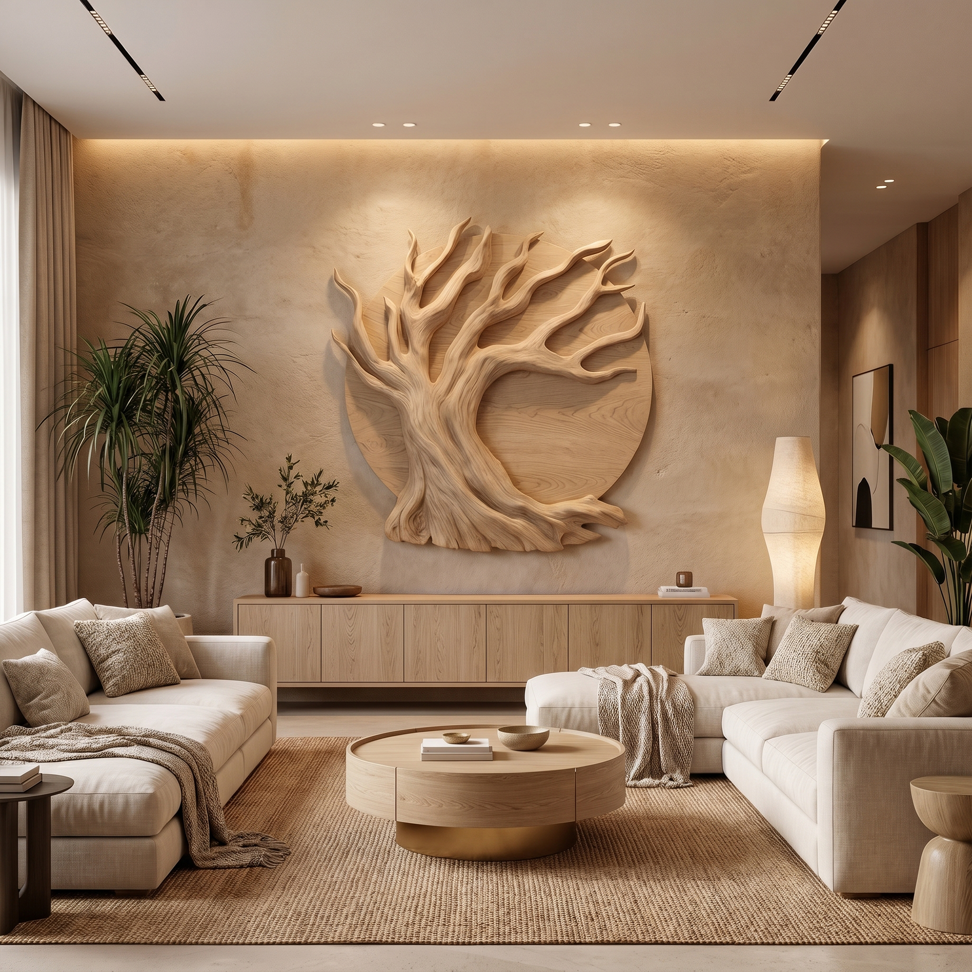 Sculptural Tree Wall Decor With Organic Circular Design For Home Interior