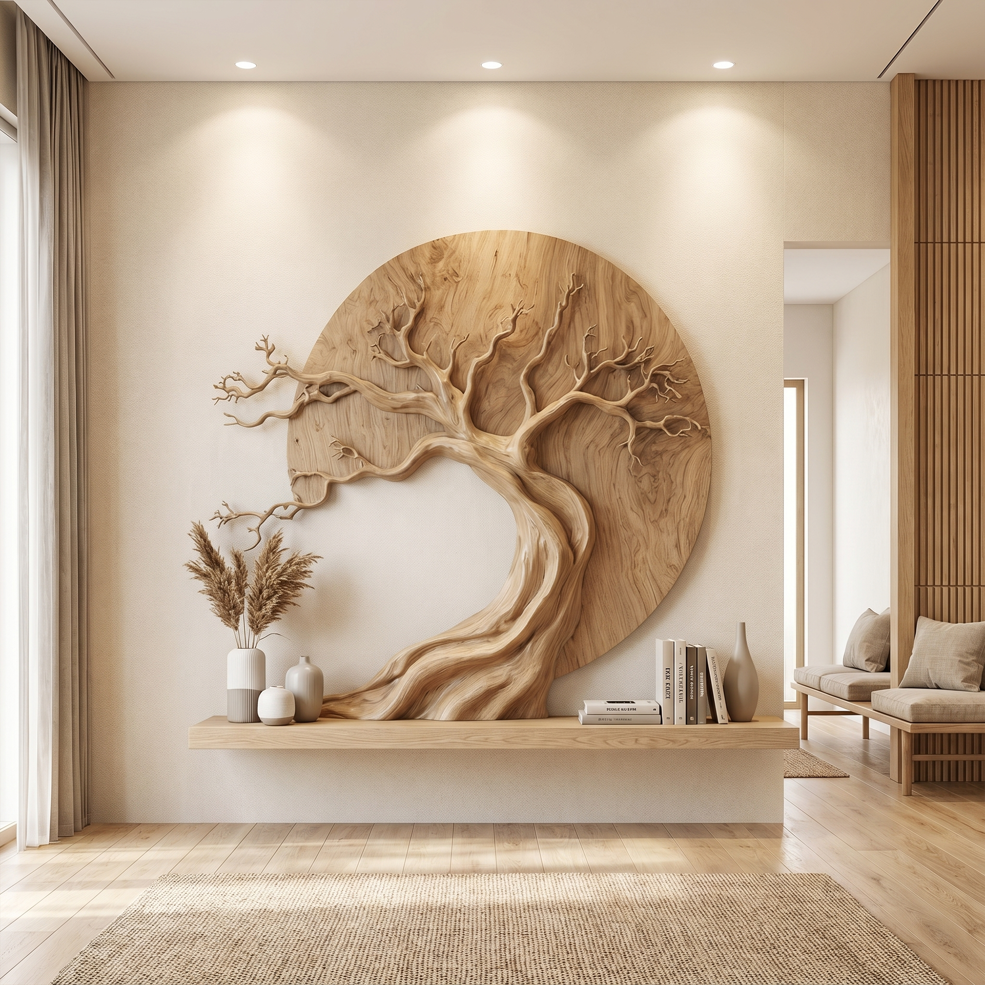 Handcrafted Tree Of Life Wall Sculpture With Natural Wood Design For Entryway