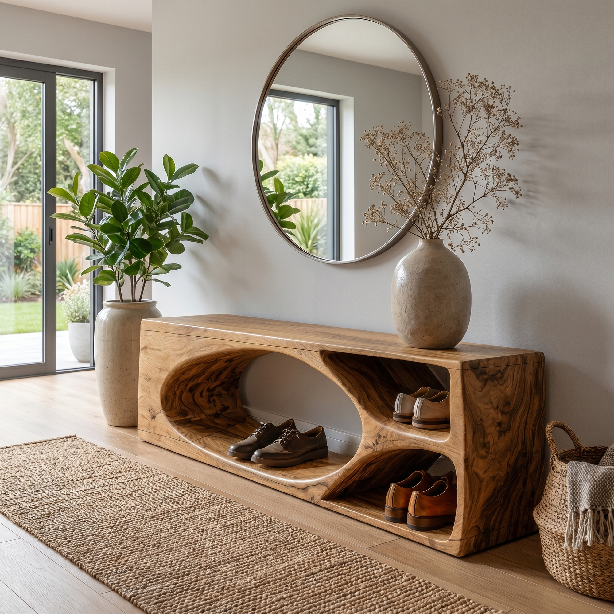 Rustic Bench With Built In Shoe Storage Shelf For Entryway