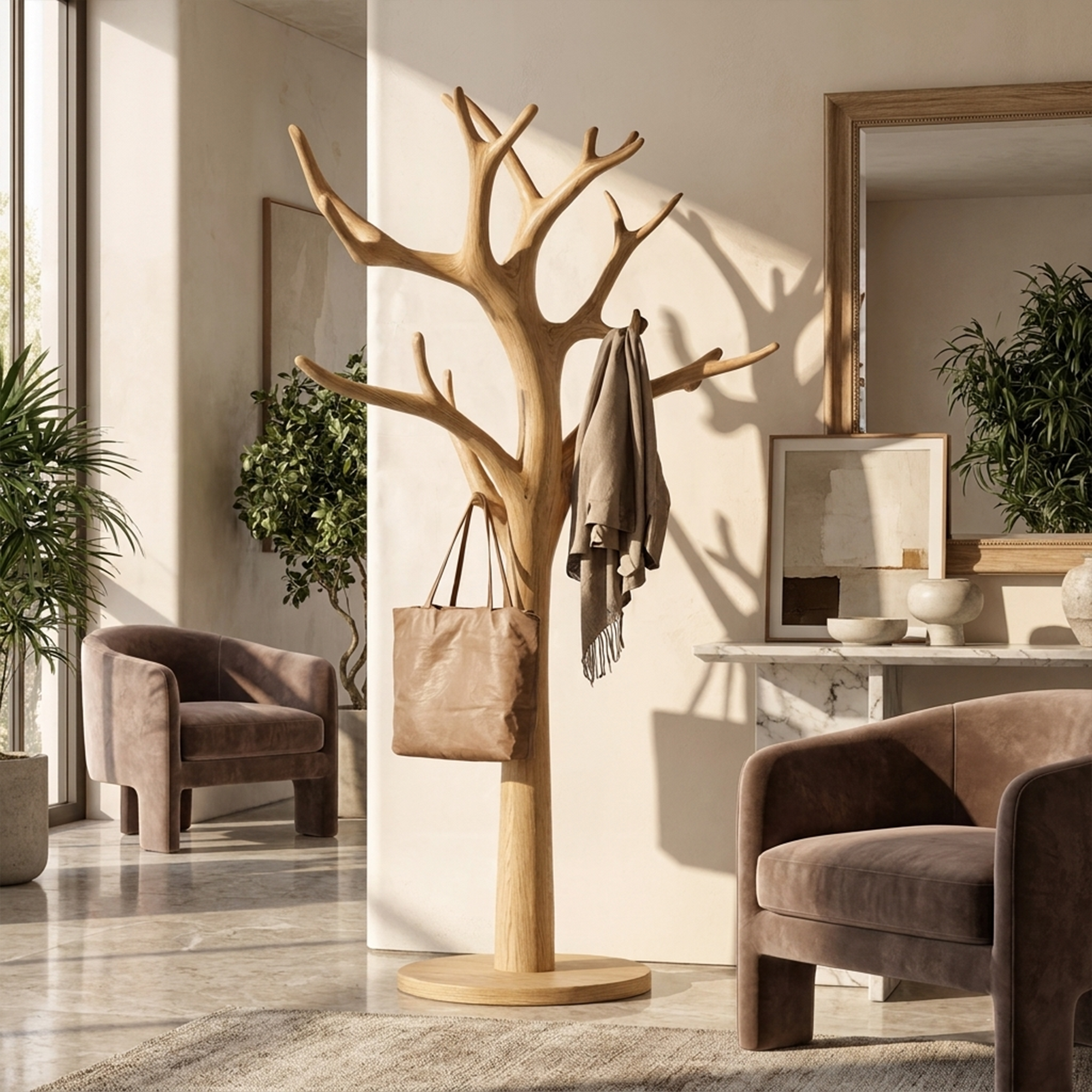 Rustic Tree Coat Stand Entryway Living Room Mudroom