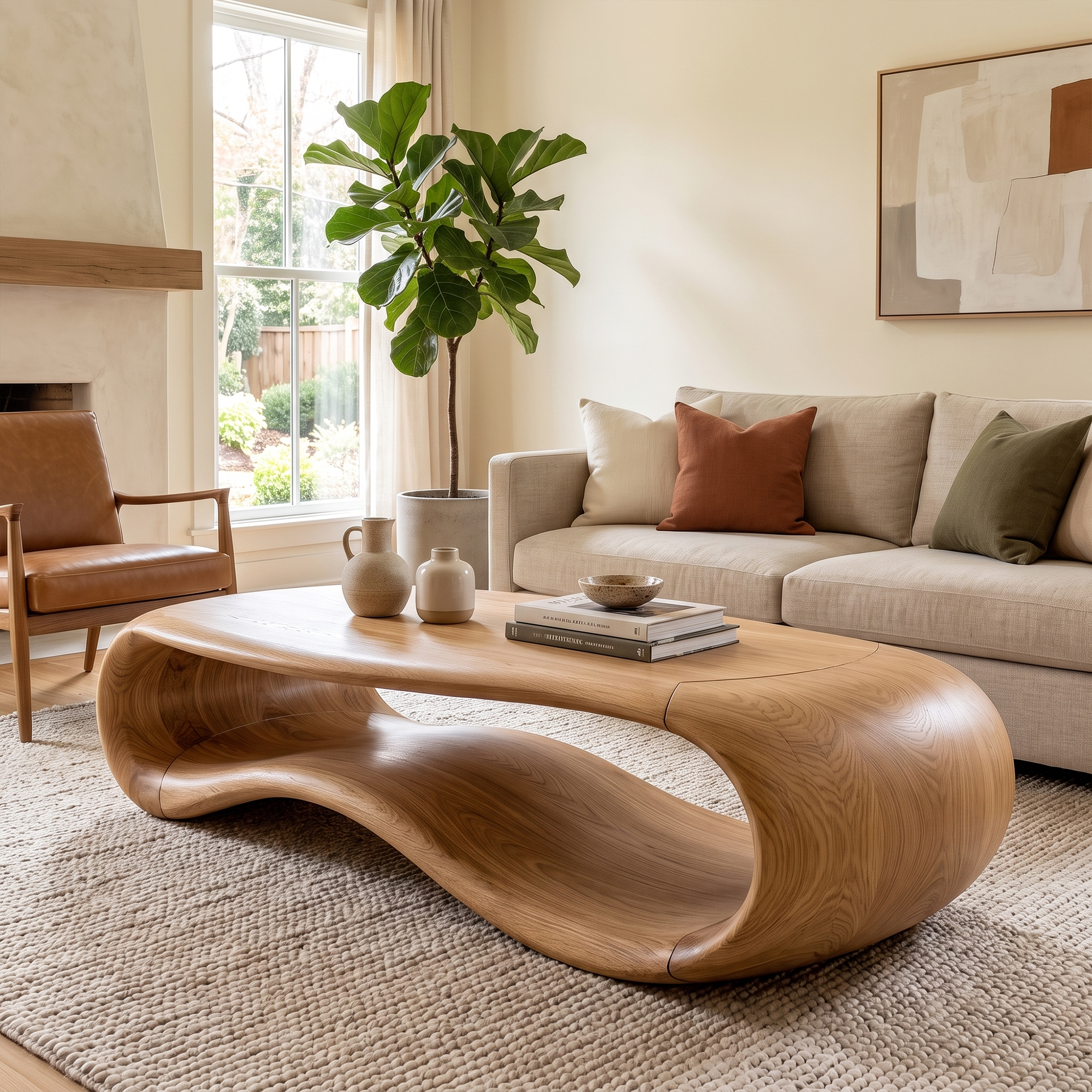Modern Sculptural Solid Wood Coffee Table For Living Room