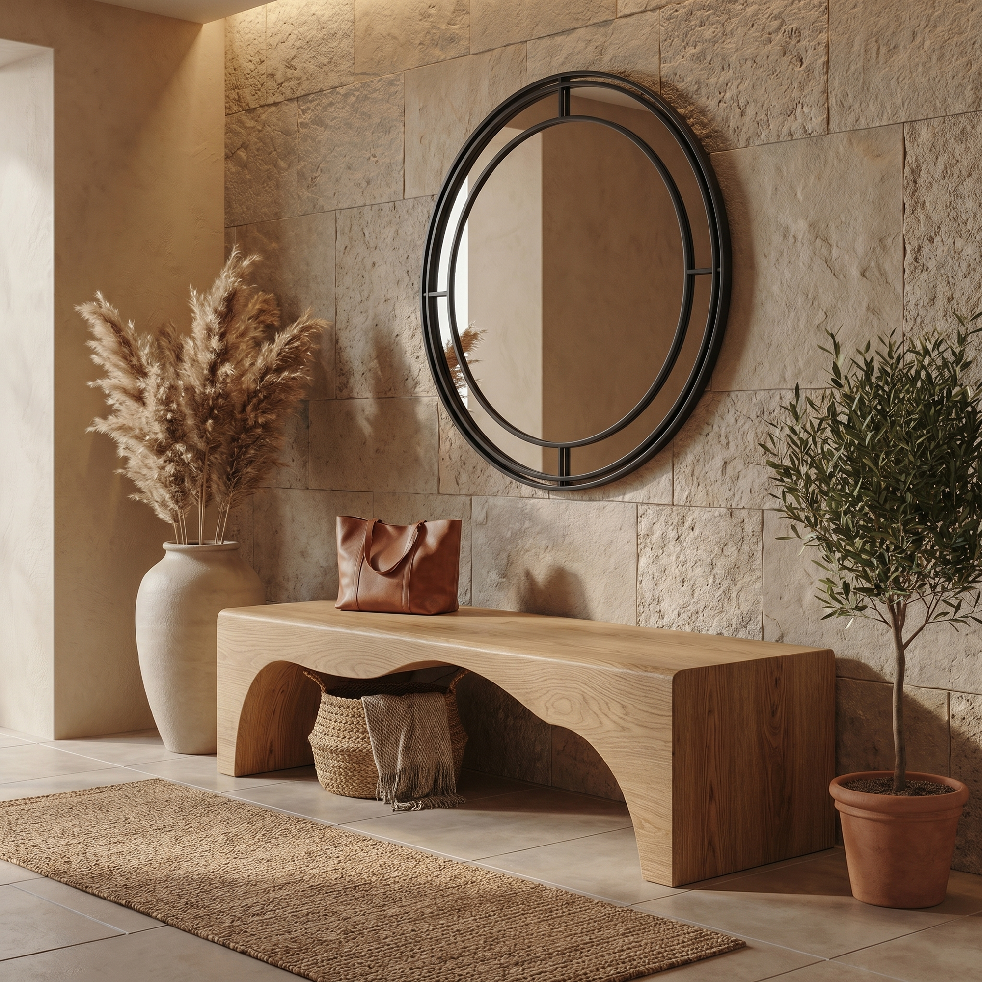Rustic Live Edge Wooden Bench With Open Storage Shelf For Entryway