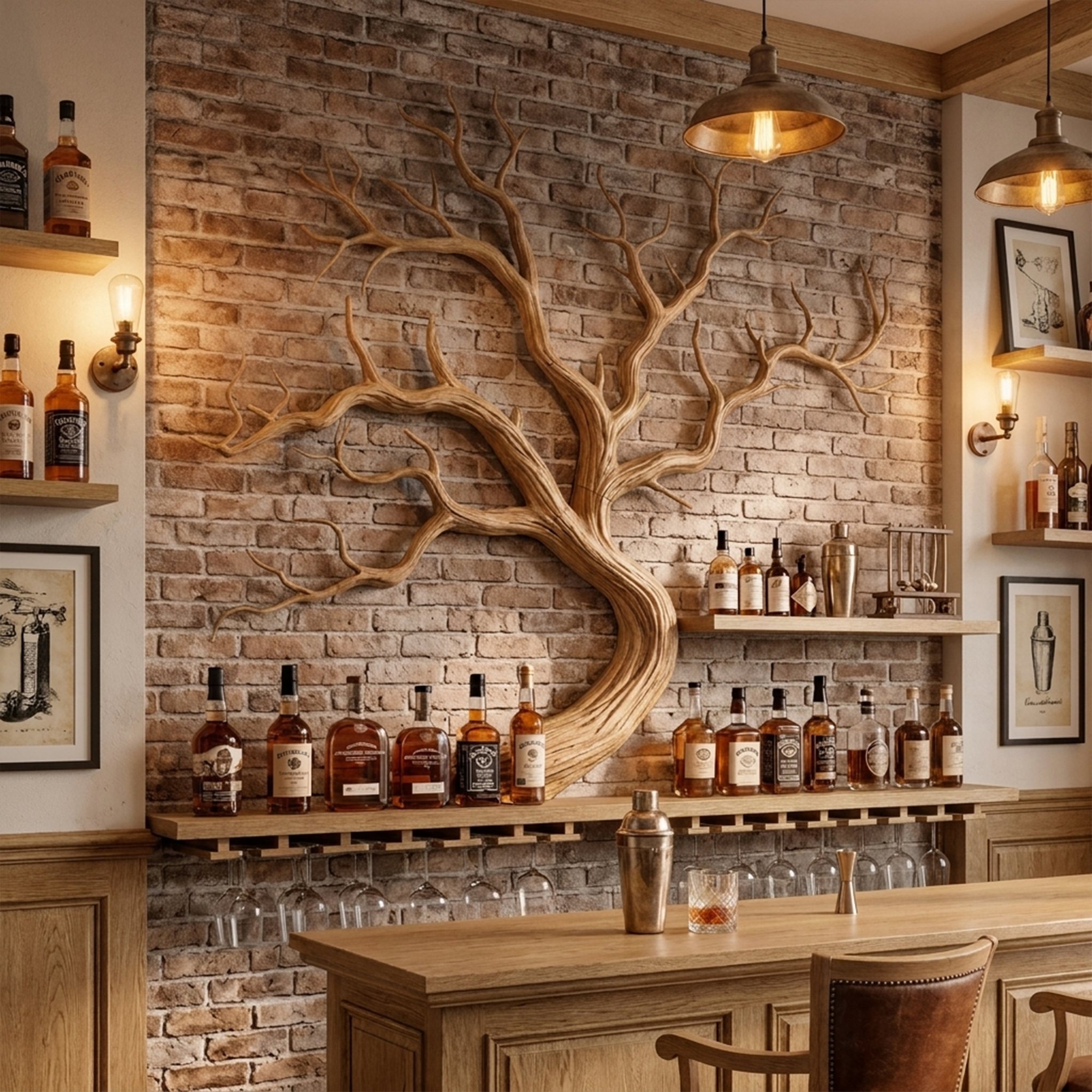 Artistic Tree Branch Wine Rack Wooden Wall Shelf For Kitchen Dining Room Bar