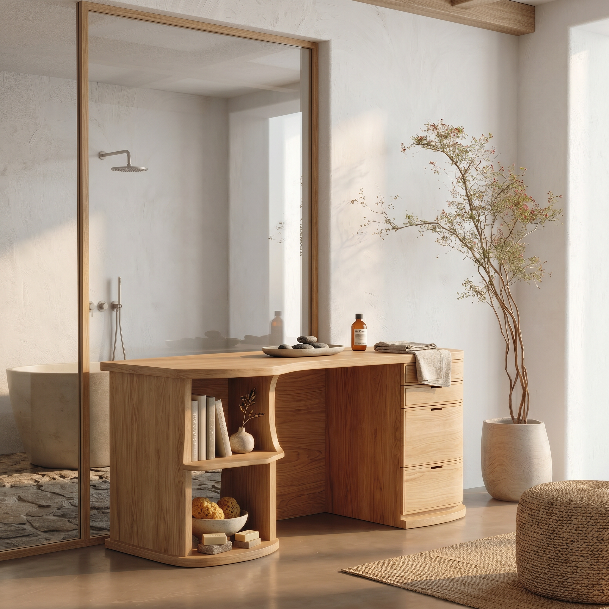 Rustic Vanity Desk With Built In Storage Cabinet For Bedroom