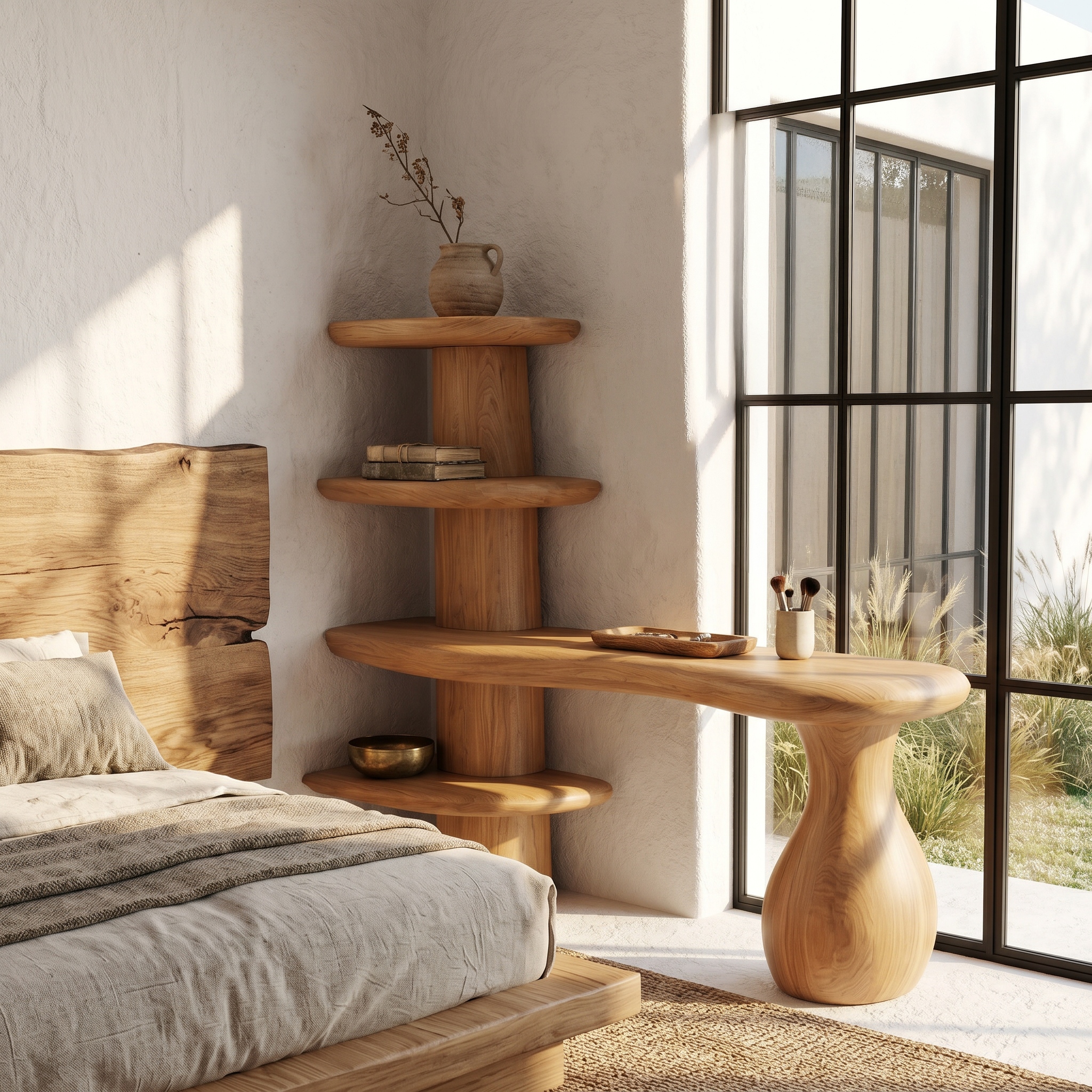 Organic Corner Vanity Table For Bedroom