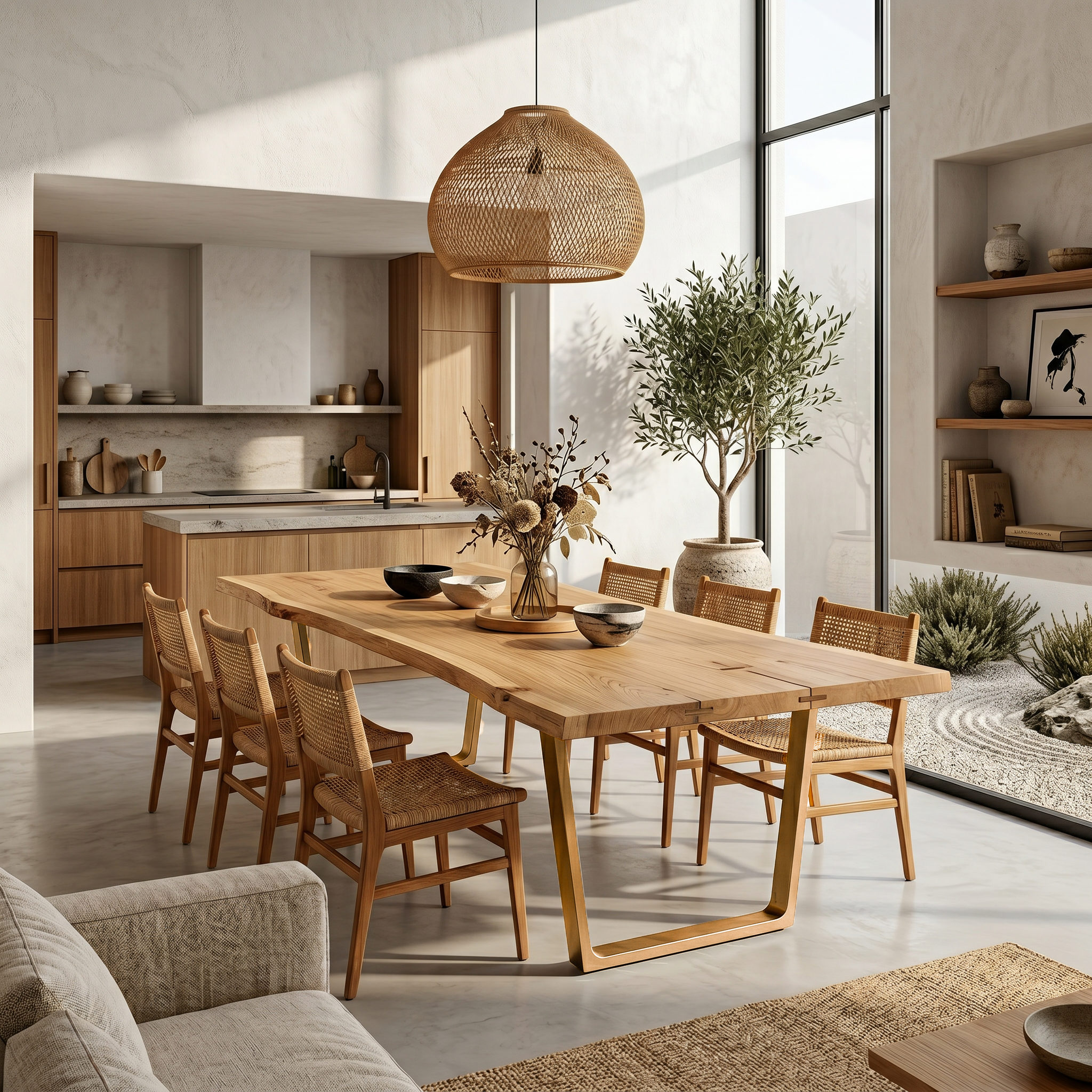 Organic Live Edge Dining Table With U Shaped Wood Legs For Dining Room